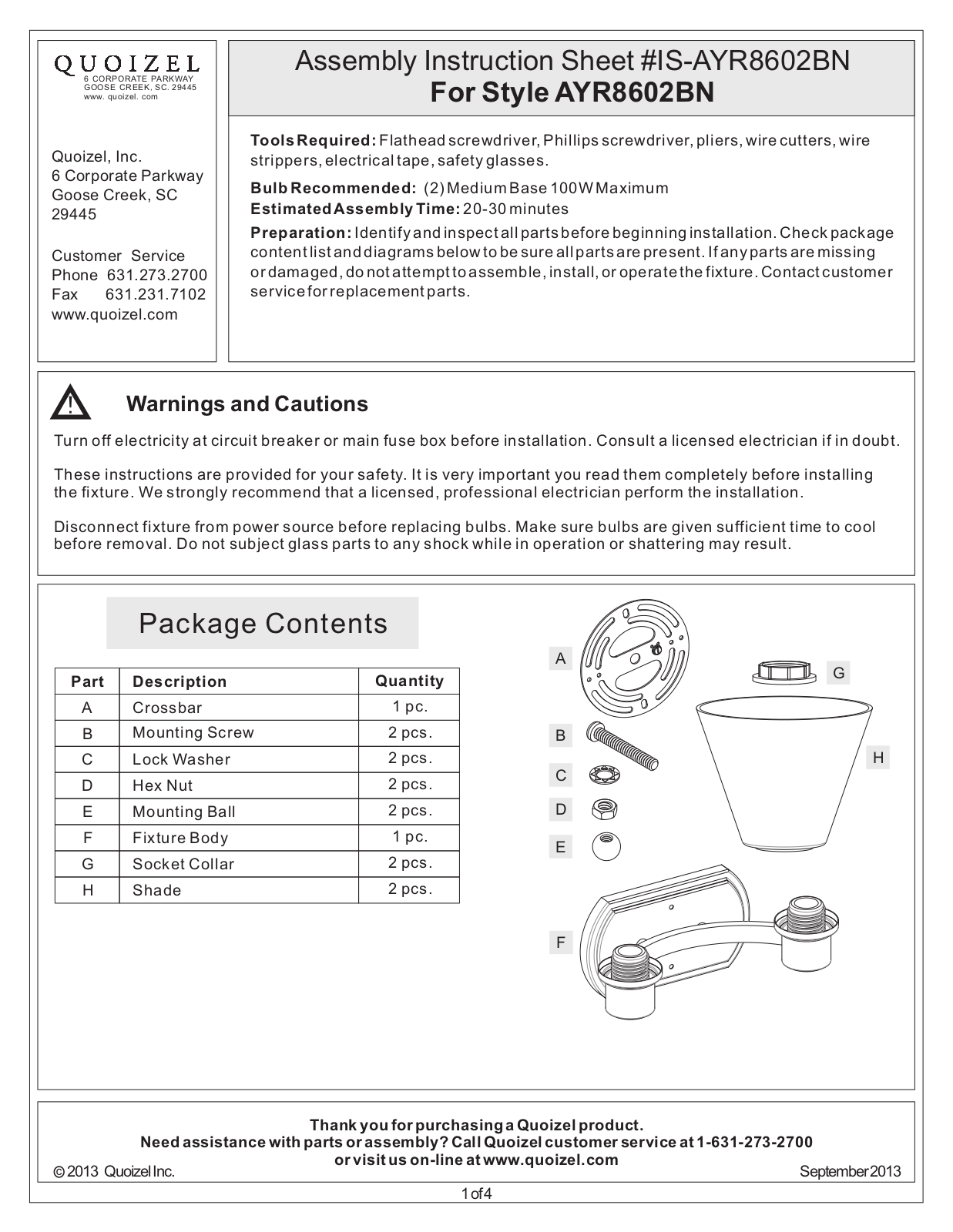 Quoizel AYR8602BN User Manual