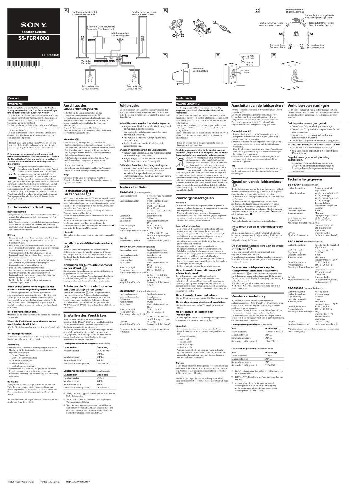 Sony SS-FCR4000B User Manual