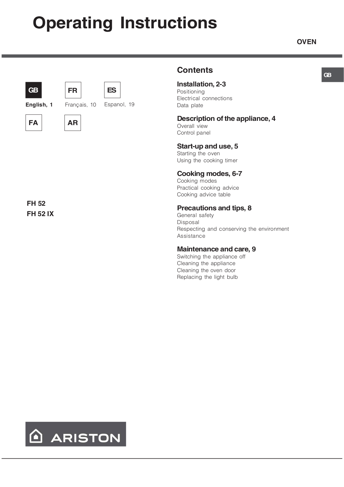 HOTPOINT 52TGW, 52TCW User Manual