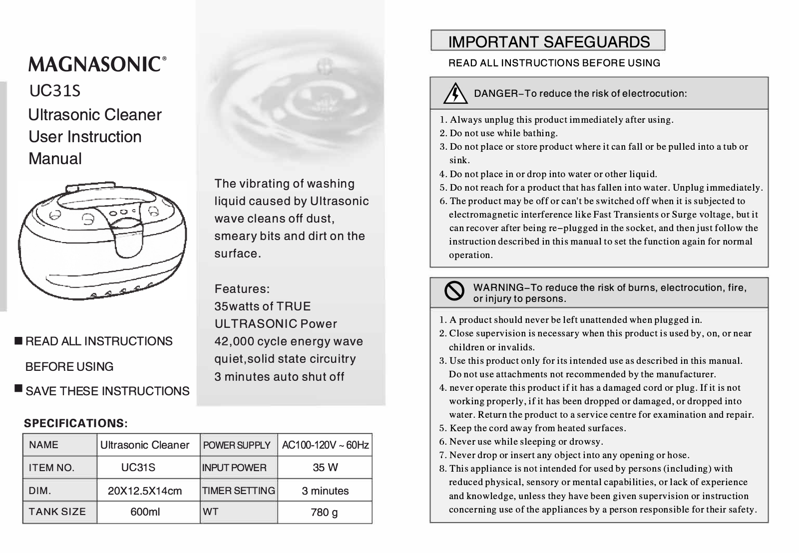 Magnasonic UC31S User Manual