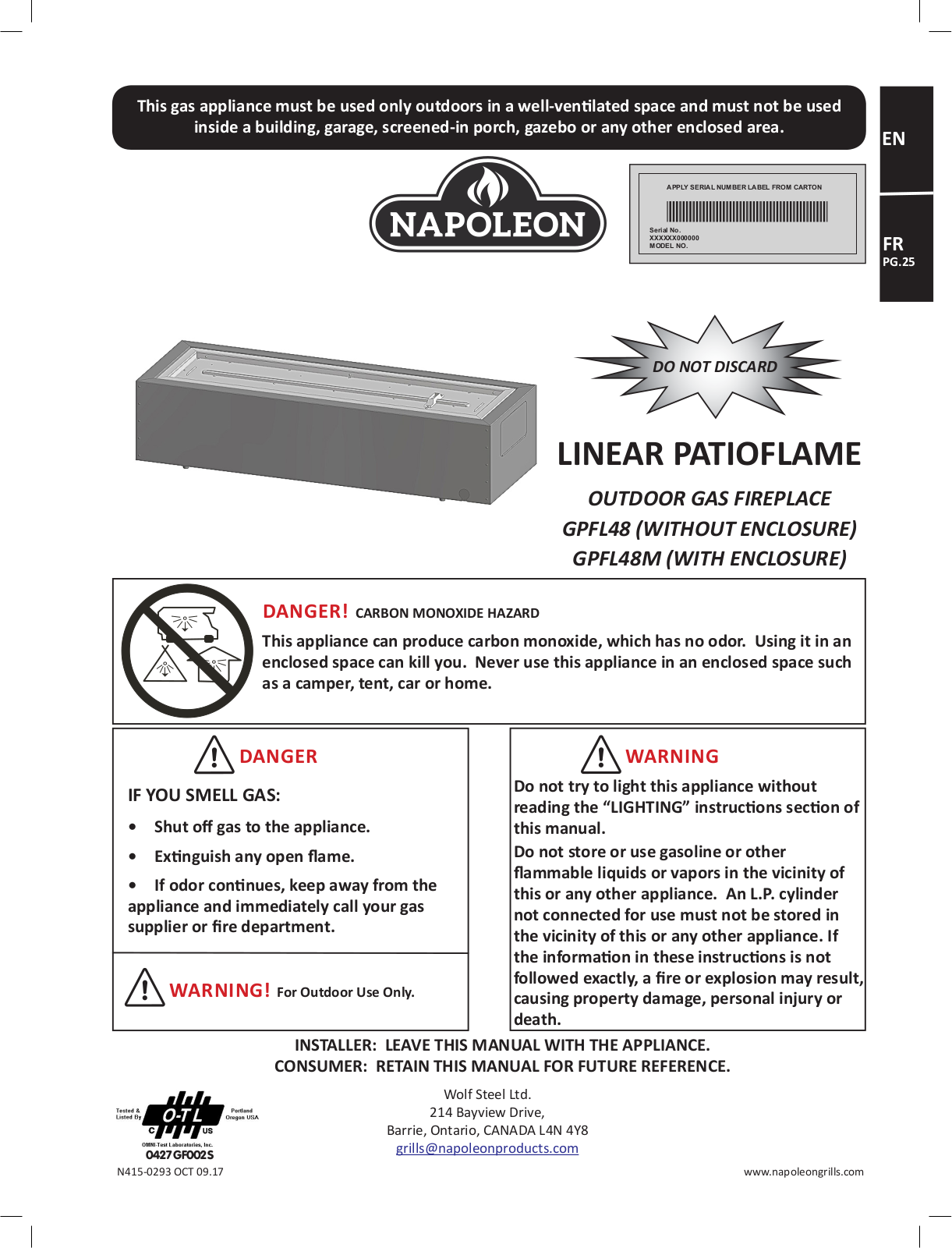 Napoleon GPFL48M User Manual