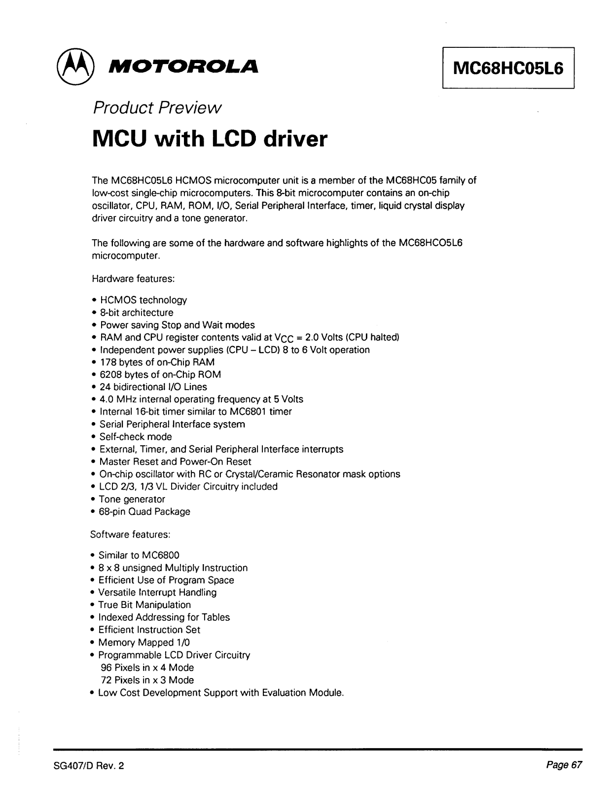 Motorola MC68HC05L6 Datasheet