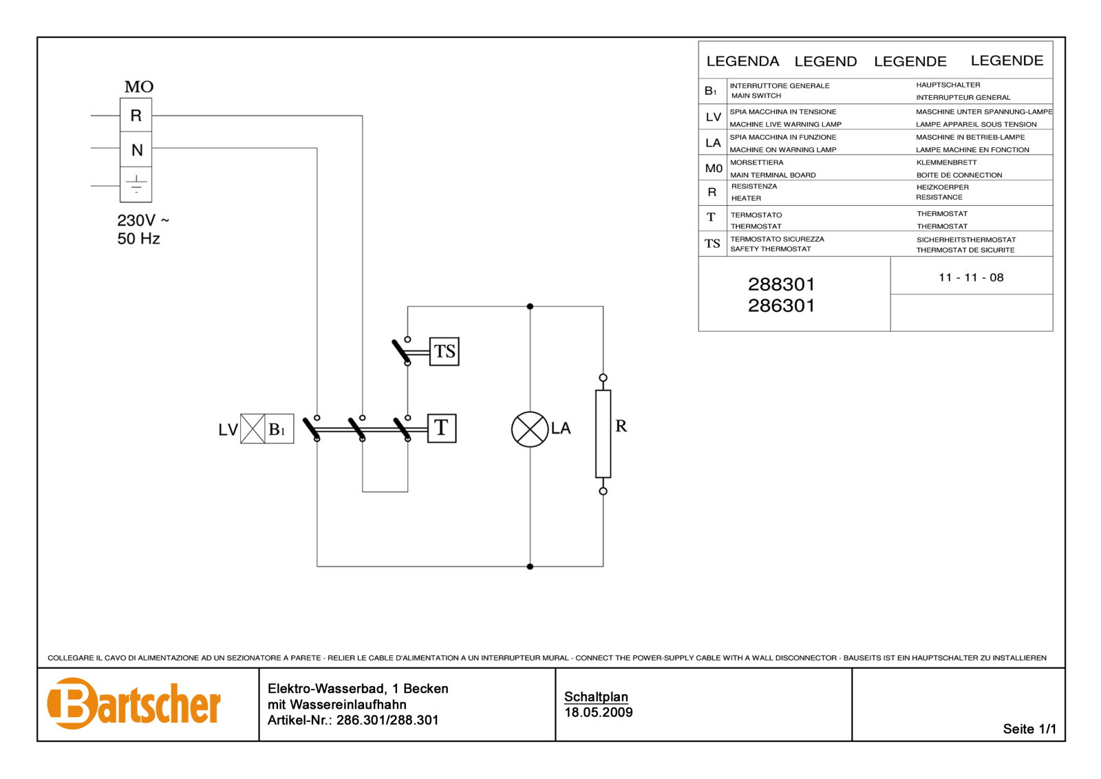 Bartscher 286301, 288301 CONTROL PLAN