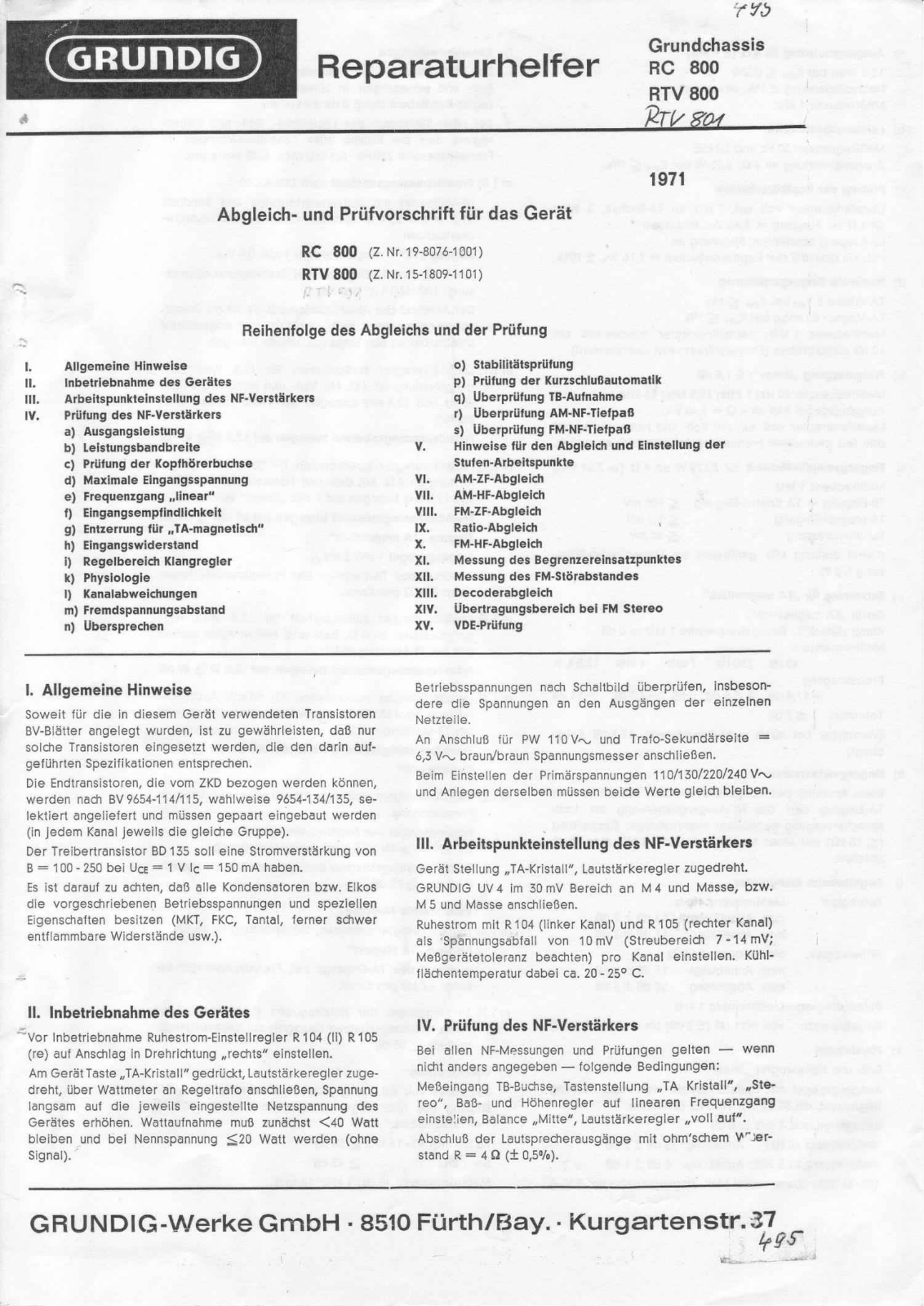 Grundig RTV-800 Service Manual