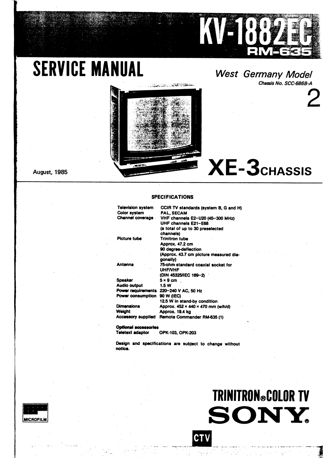 SONY kv-1882 EC Service Manual