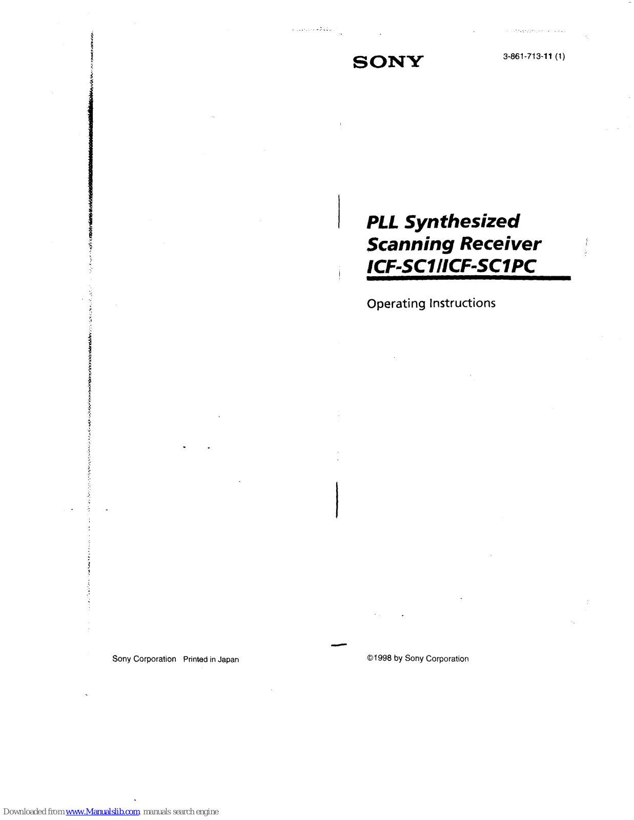 Sony ICF-SC1 Operating Instructions (primary manual), ICF-SC1PC Operating Instructions Manual