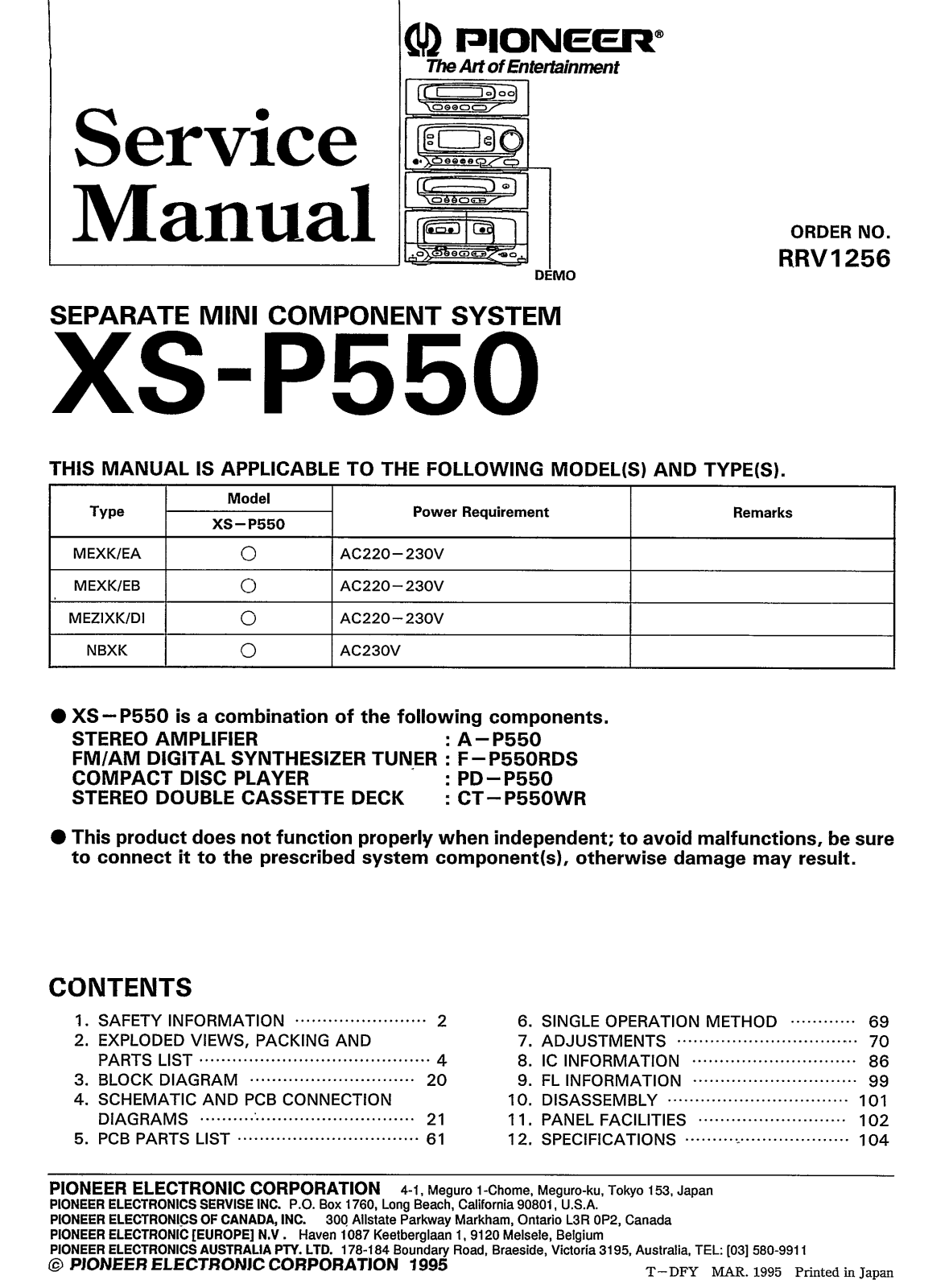 Pioneer XSP-550 Service manual