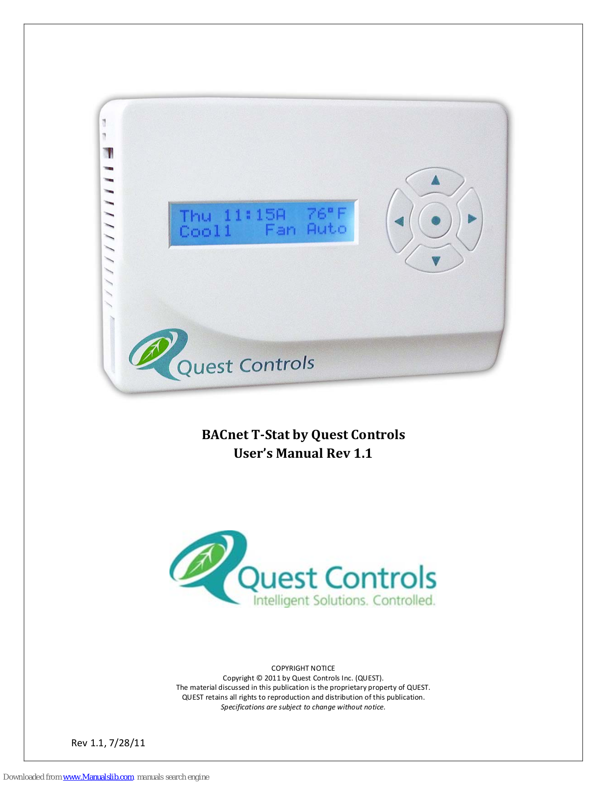 Quest Controls BACnet T­Stat User Manual - ManualMachine.com