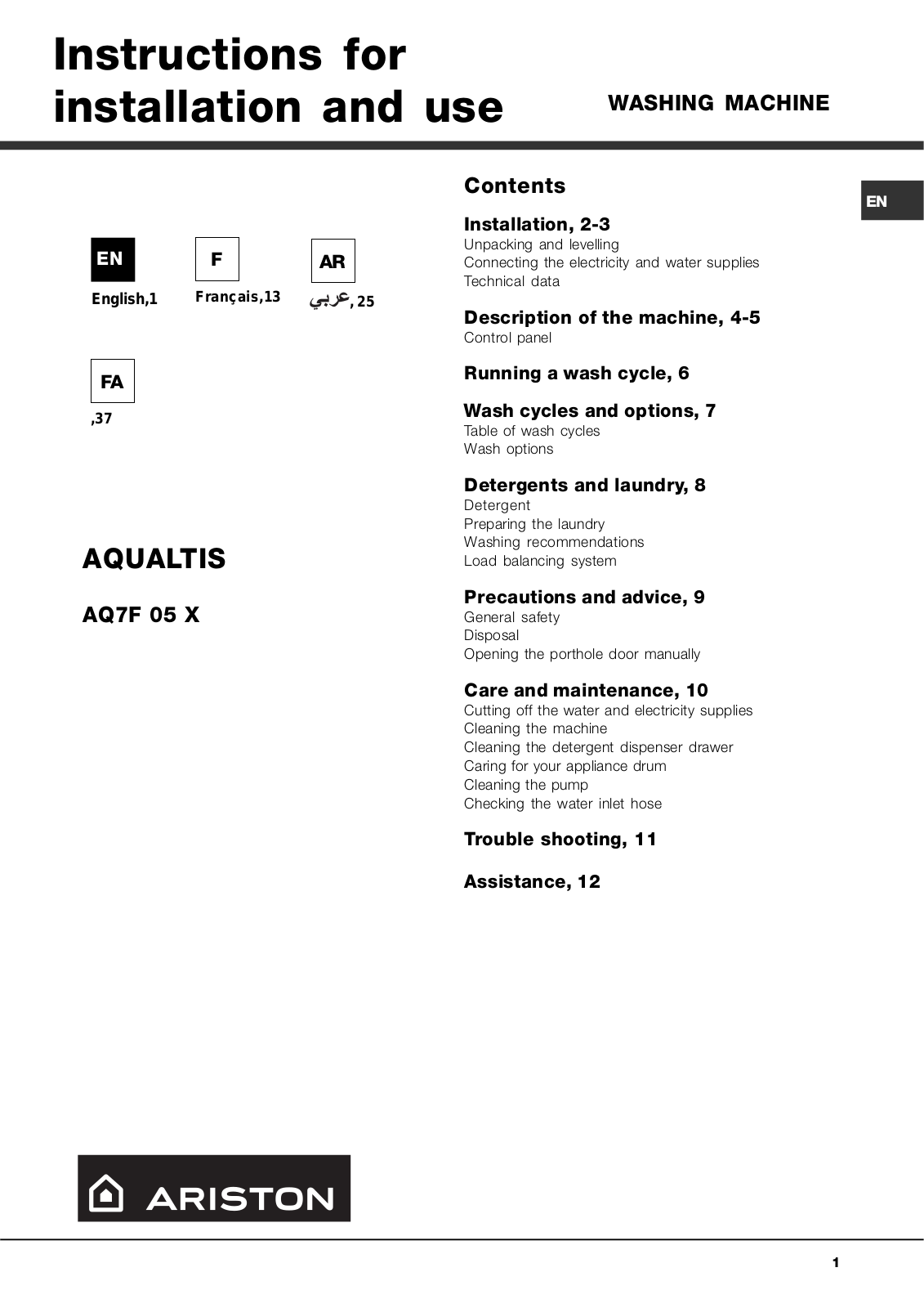 Hotpoint AQ7F 05 X User Manual