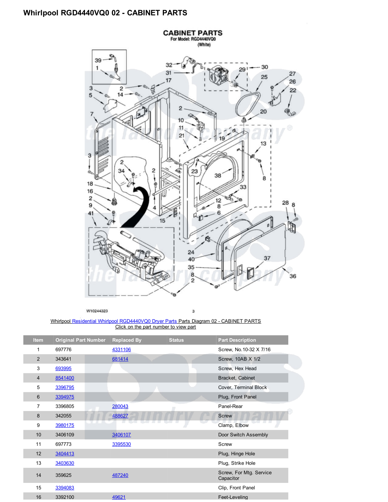 Whirlpool RGD4440VQ0 Parts Diagram