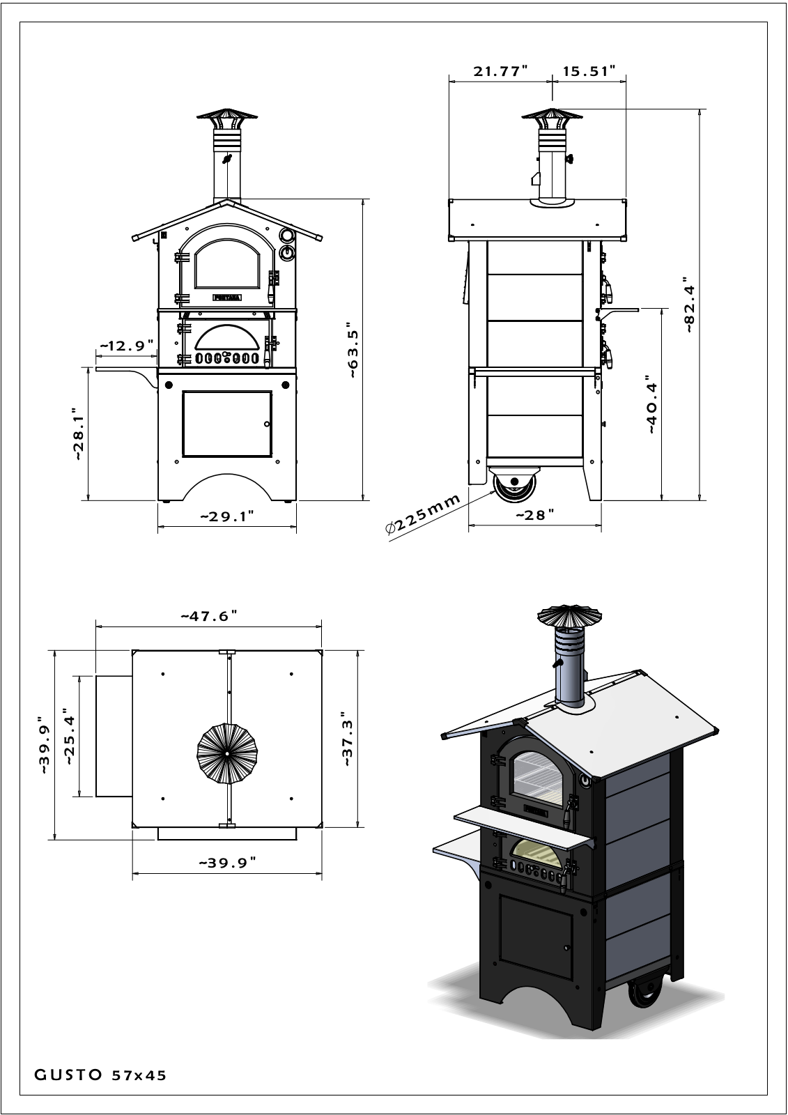 Fontana Forni CAGUSTO57AV Dimensions drawing