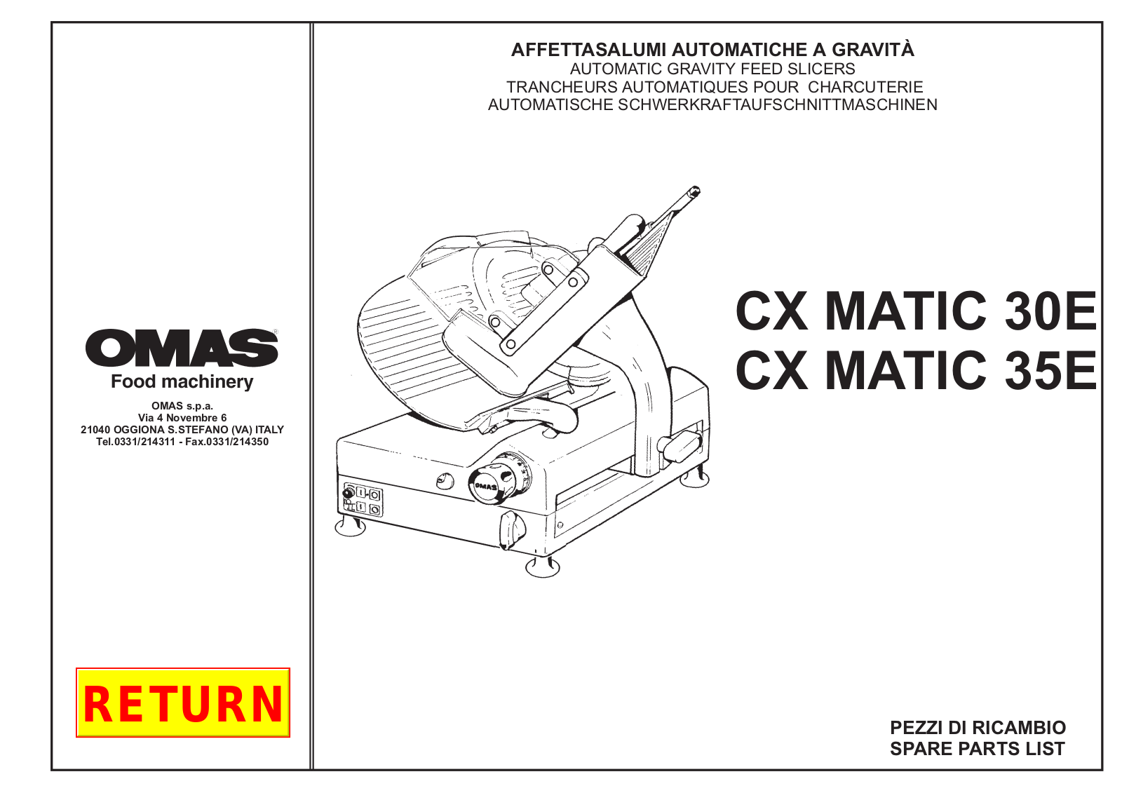 Omas CX MATIC 30E Parts List