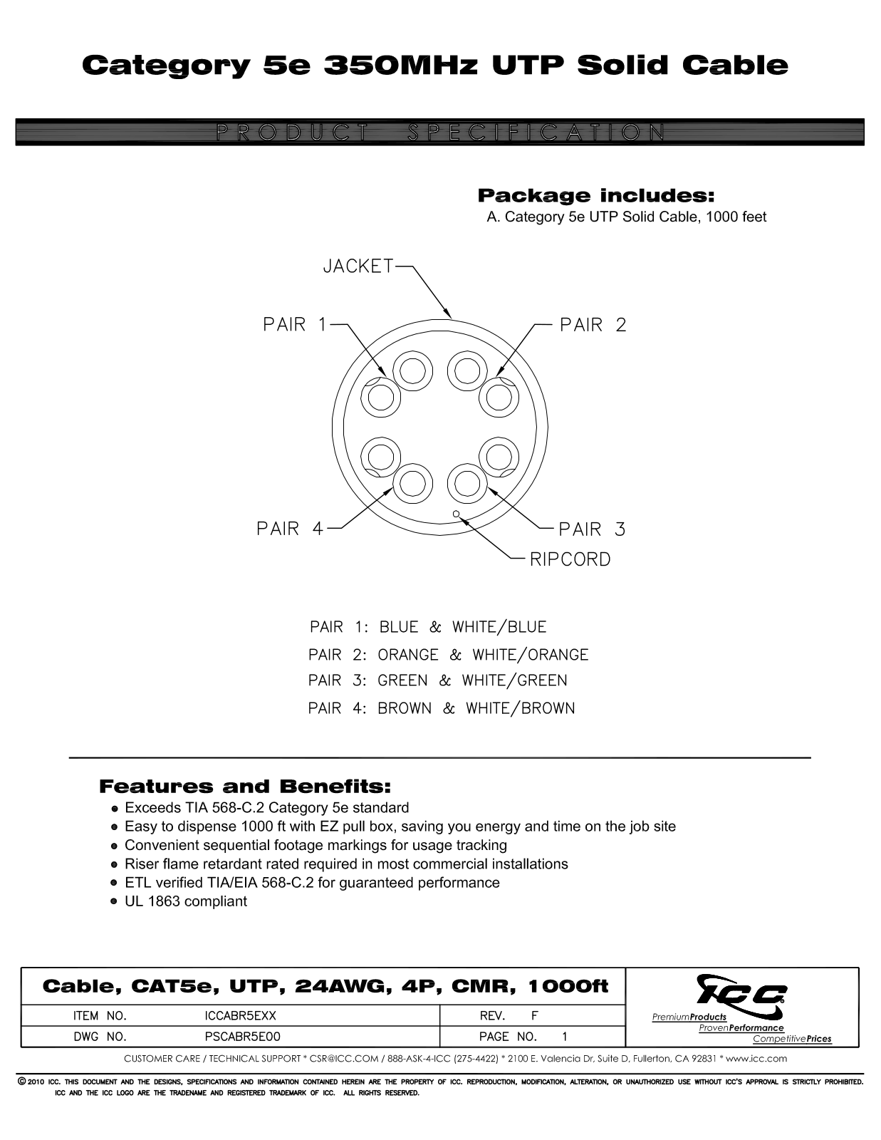 ICC ICCABR5EBL, ICCABR5EGN, ICCABR5EGY, ICCABR5EWH, ICCABR5EYL Specsheet