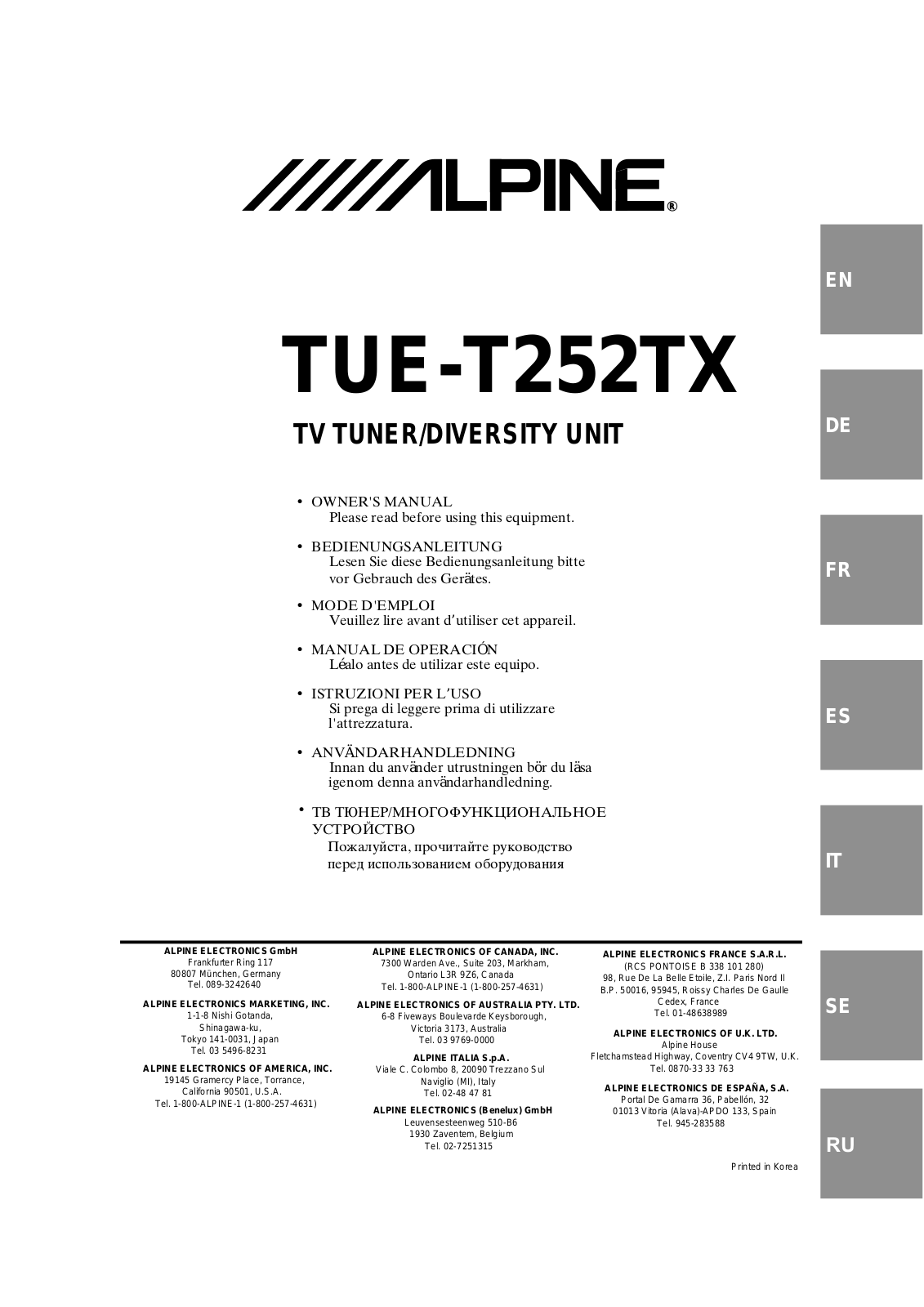 Alpine TUE-T252TX User Manual