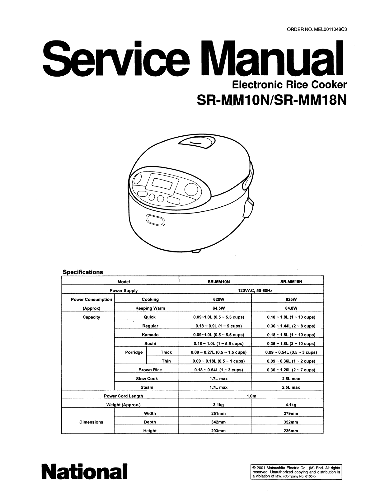 Panasonic sr-mm18n Operation Manual