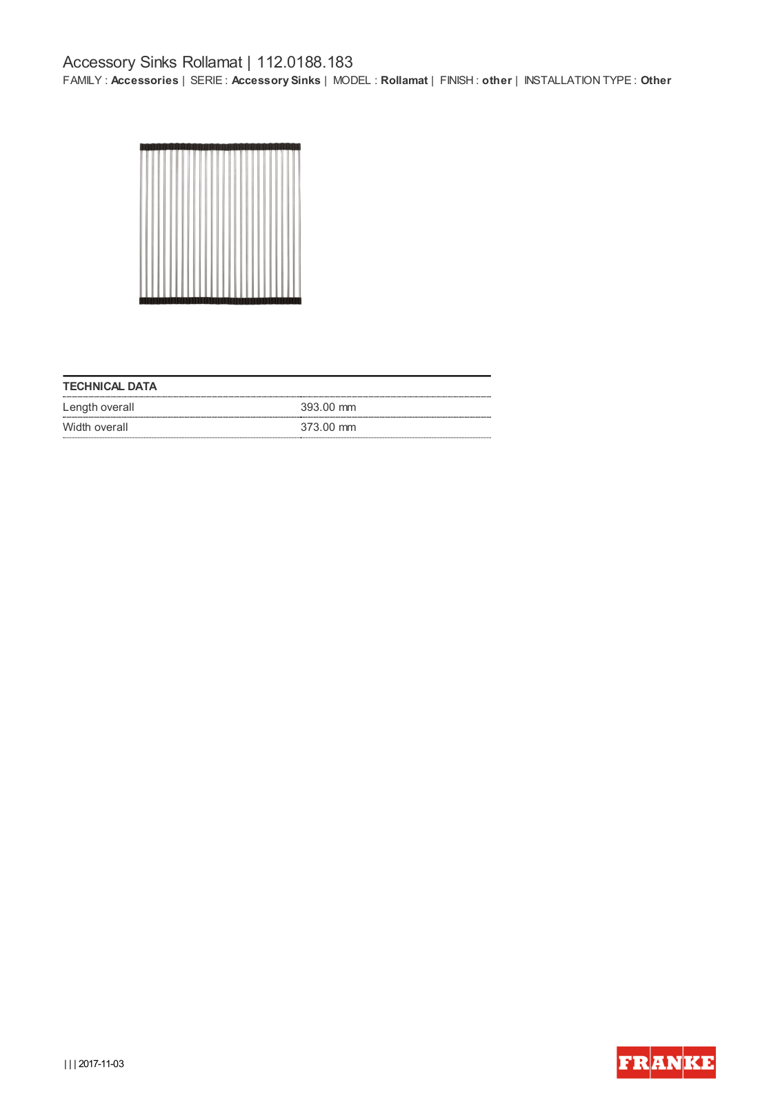 Franke RM37 Specifications Sheet