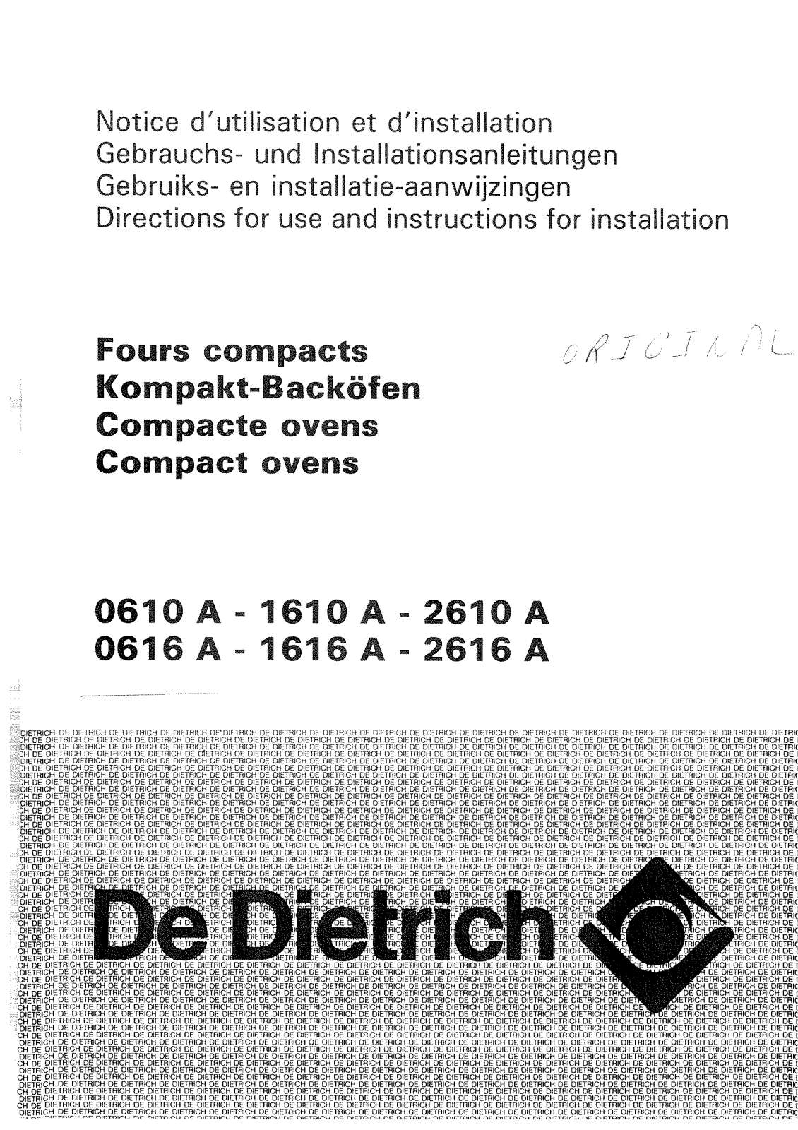 De dietrich 0610a, 1610a, 2610a, 0616a, 1616a User Manual