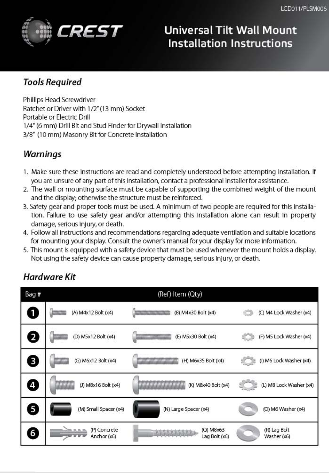 Crest LCD011 User Manual