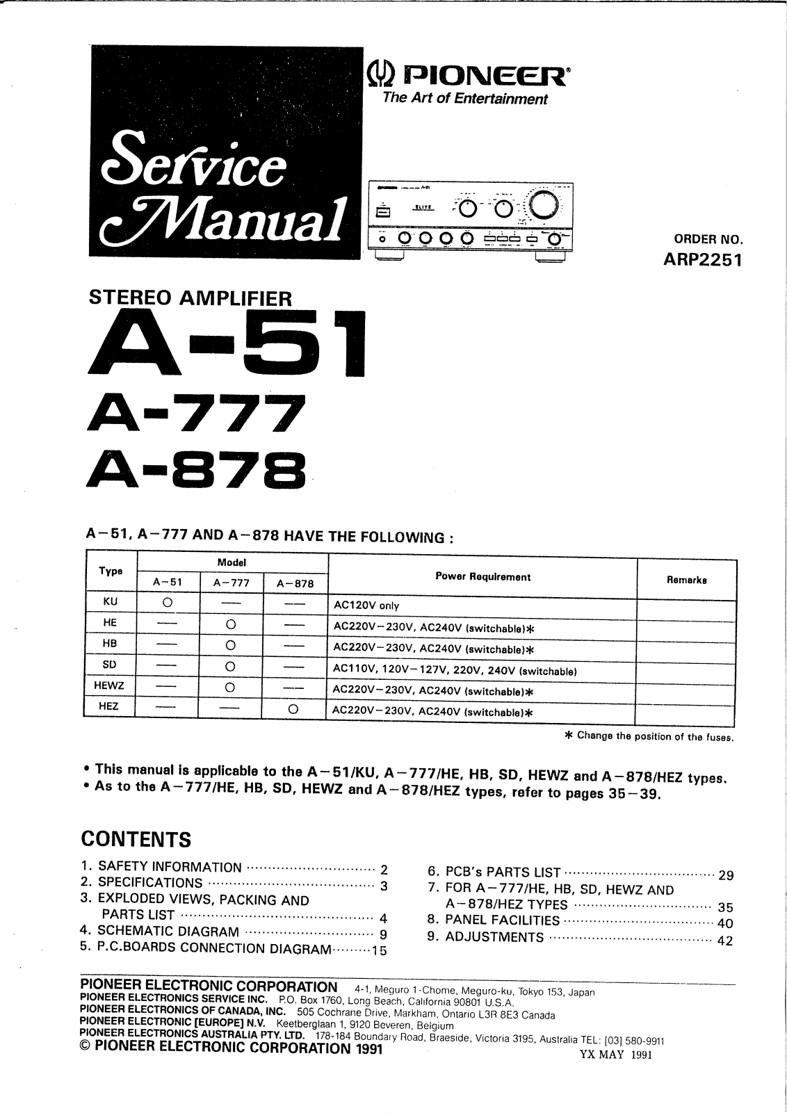 Pioneer A-51, A-777, A-878 Service manual