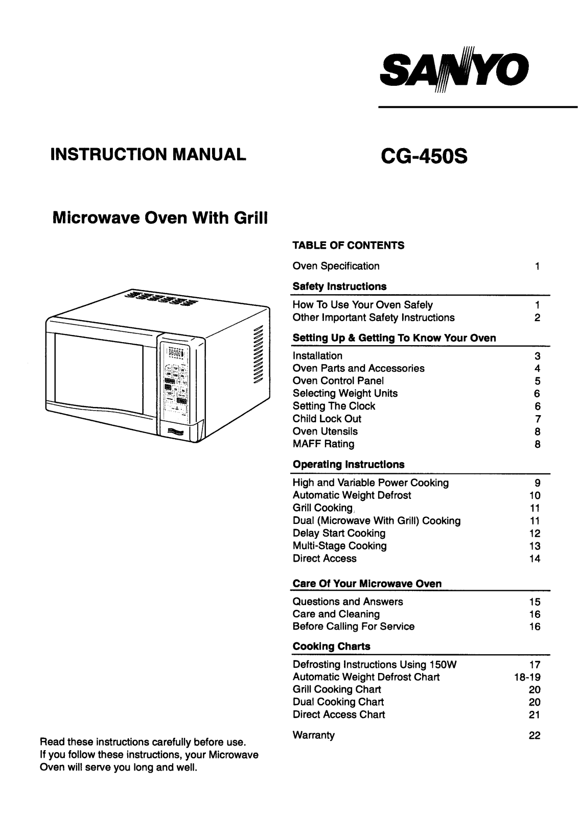 Sanyo CG-450S Instruction Manual