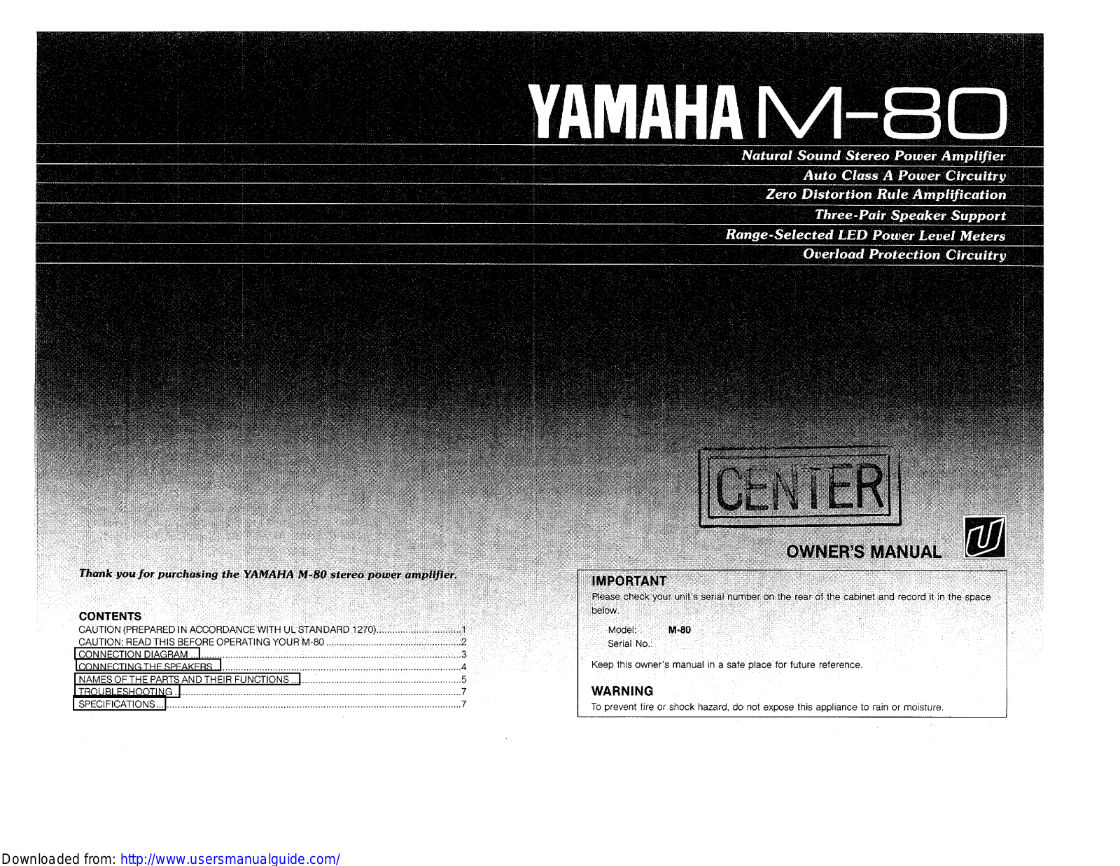 Yamaha Audio M-80 User Manual