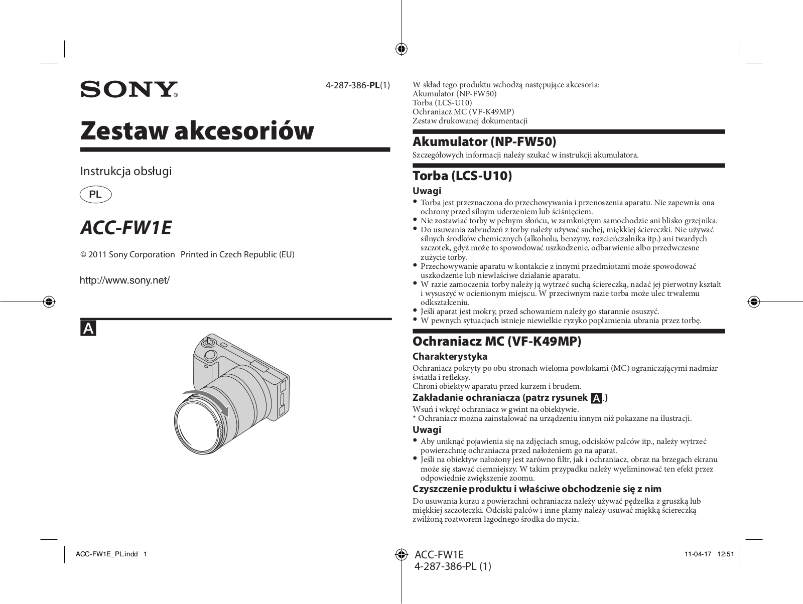 Sony ACC-FW1E, NP-FW50, LCS-U10, VF-K49MP User Manual