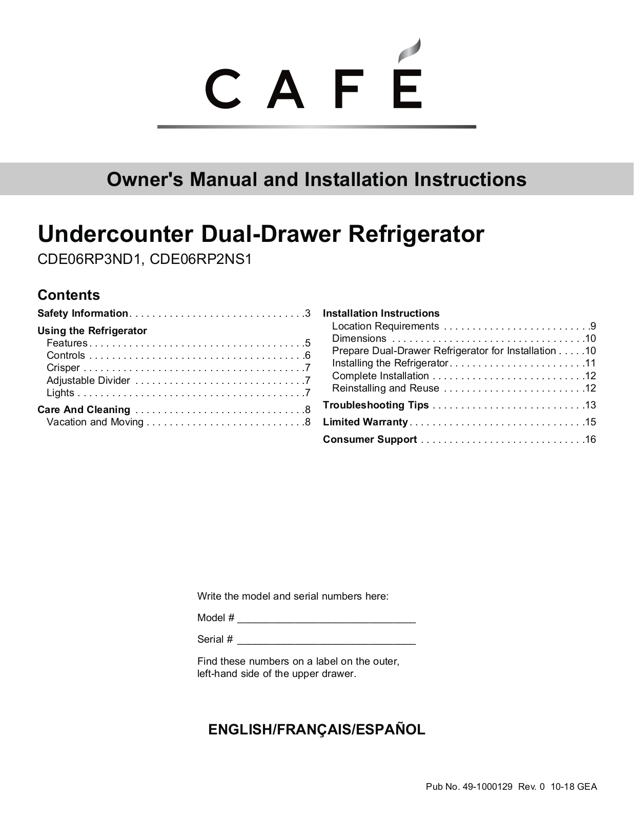 Cafe CDE06RP2NS1 Installation manual