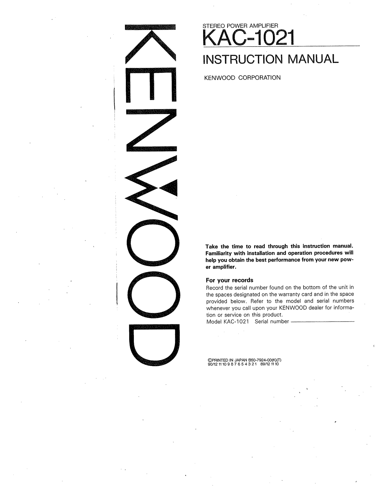 Kenwood KAC-1021 User Manual