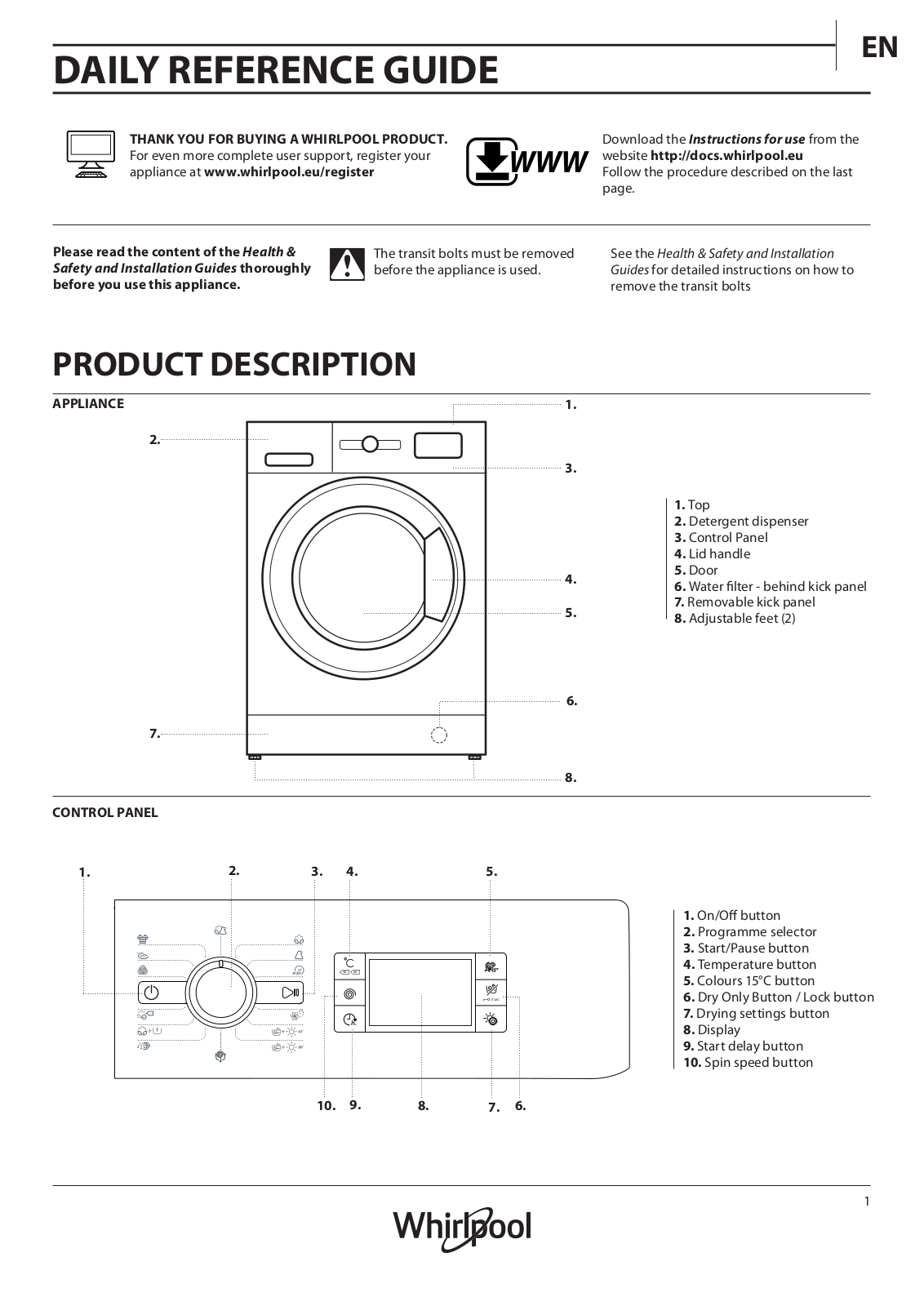 Whirlpool WWDC 9614 operation manual