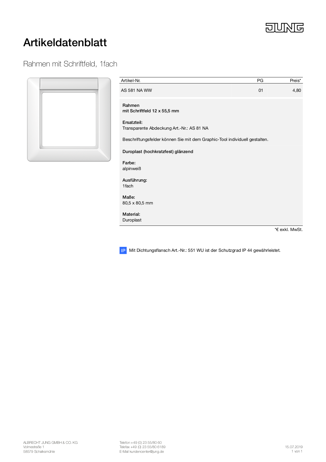 Jung AS 581 NA WW User Manual