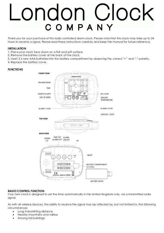 LONDON CLOCK NX189 Instruction manual