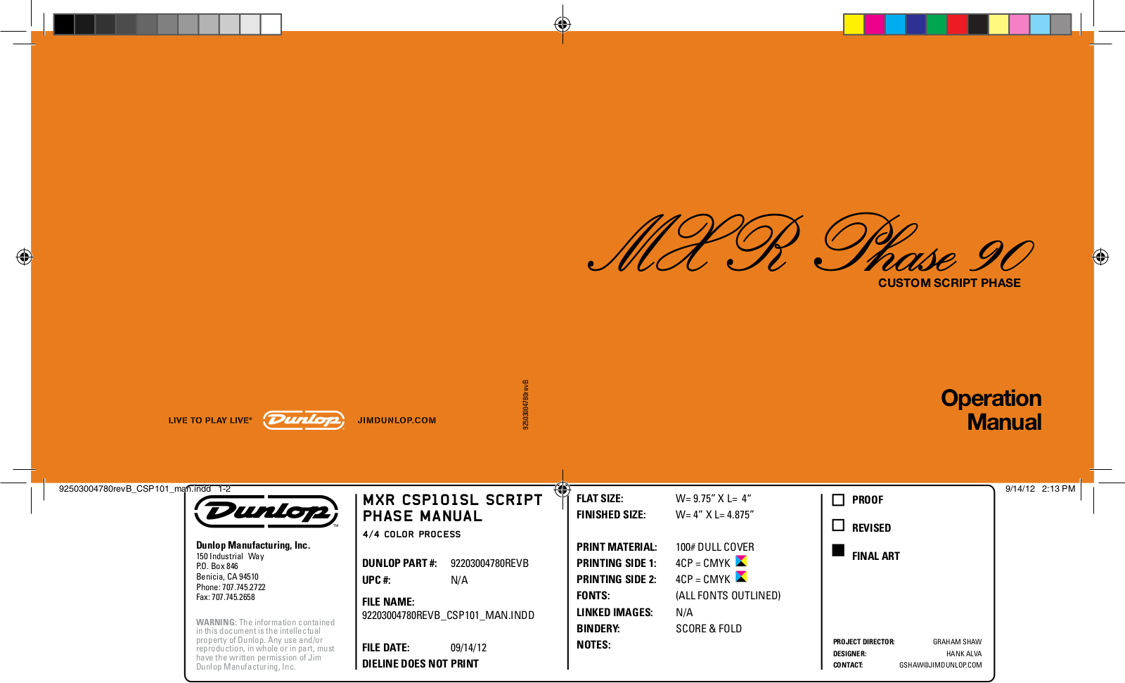 Dunlop Manufacturing CSP101Sl User Manual