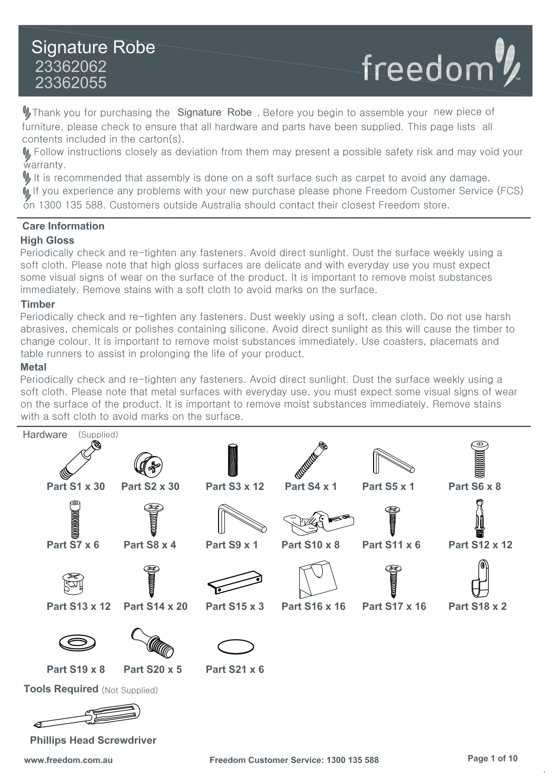 Freedom Signature Robe Assembly Instruction