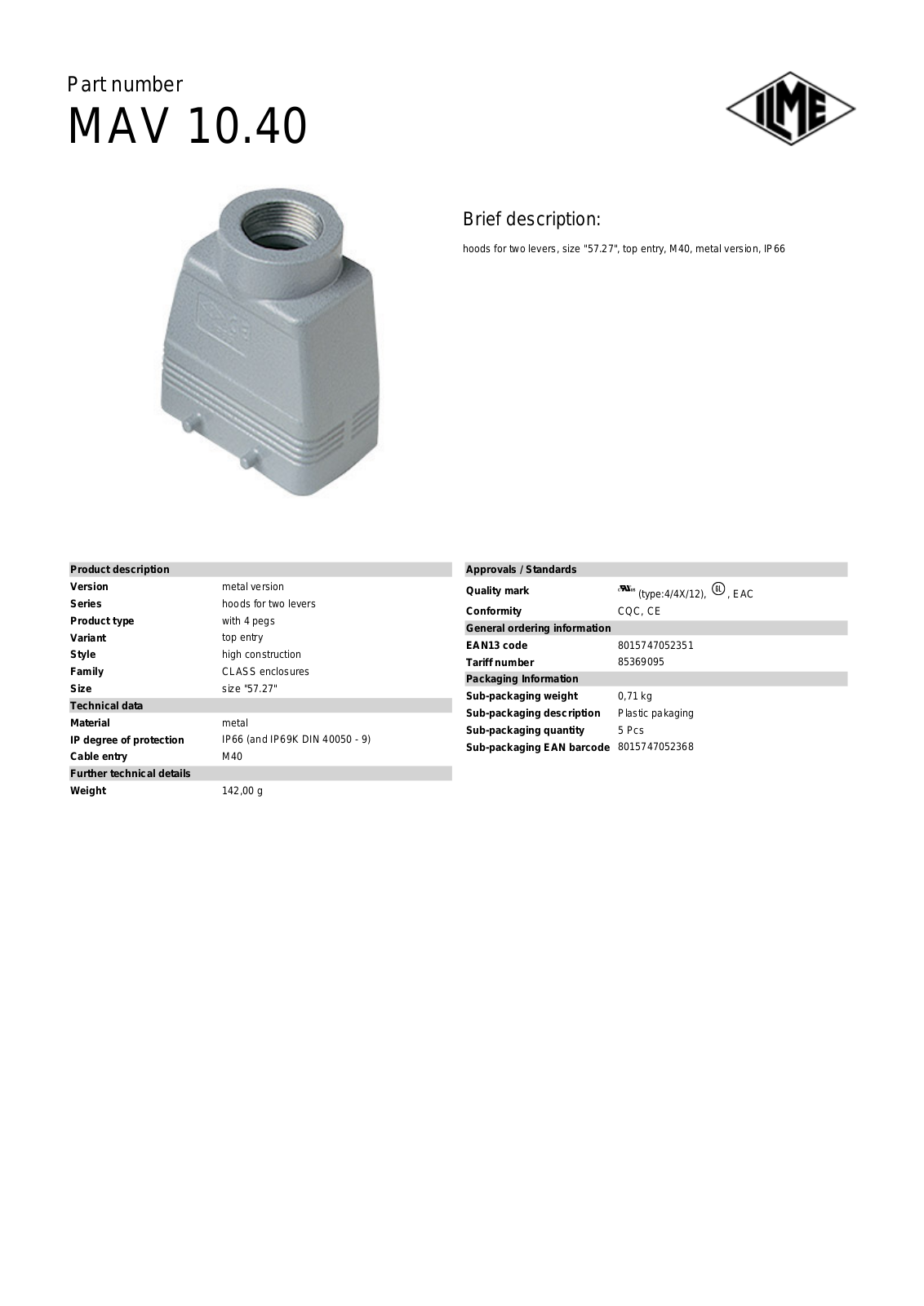 ILME MAV-10.40 Data Sheet