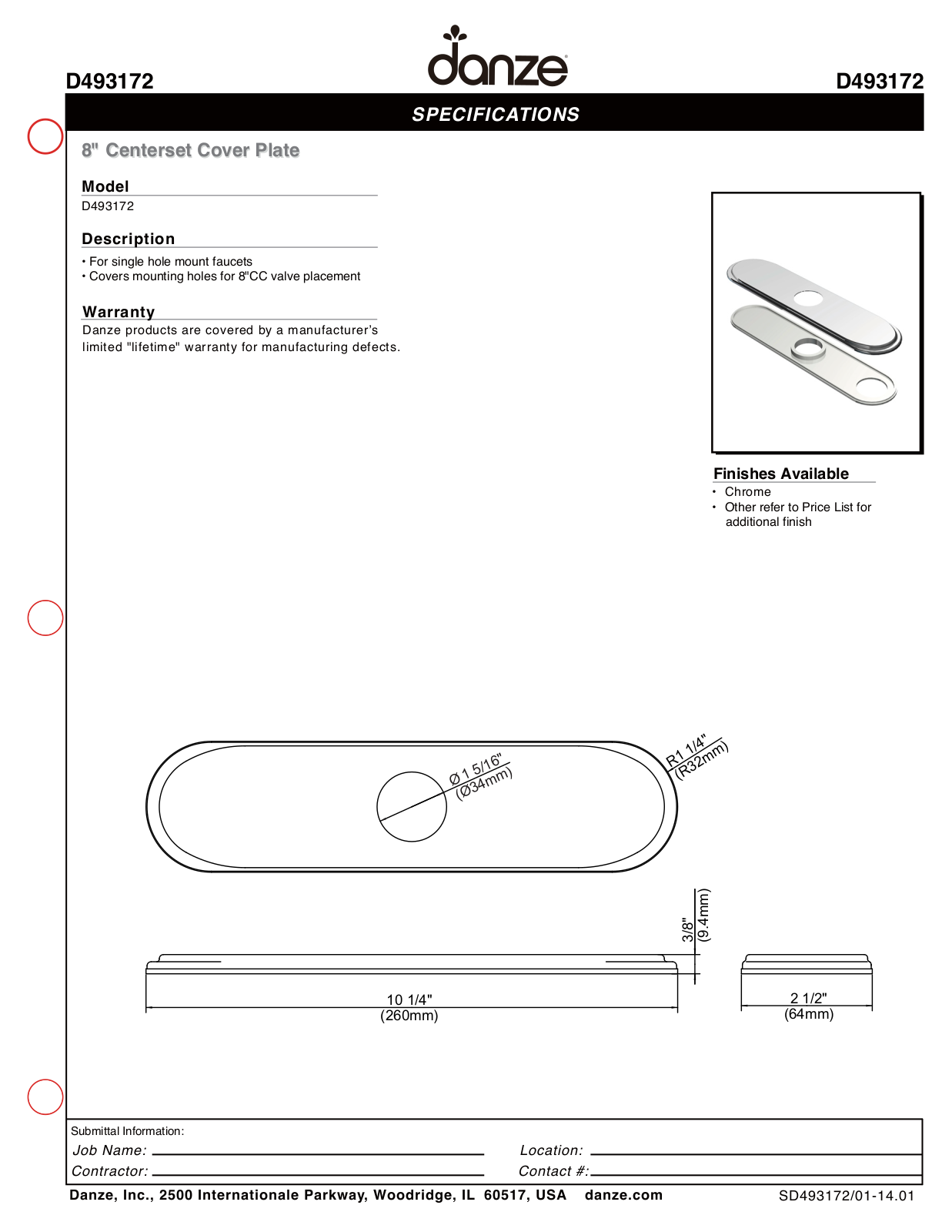 Danze D493172BR Specs