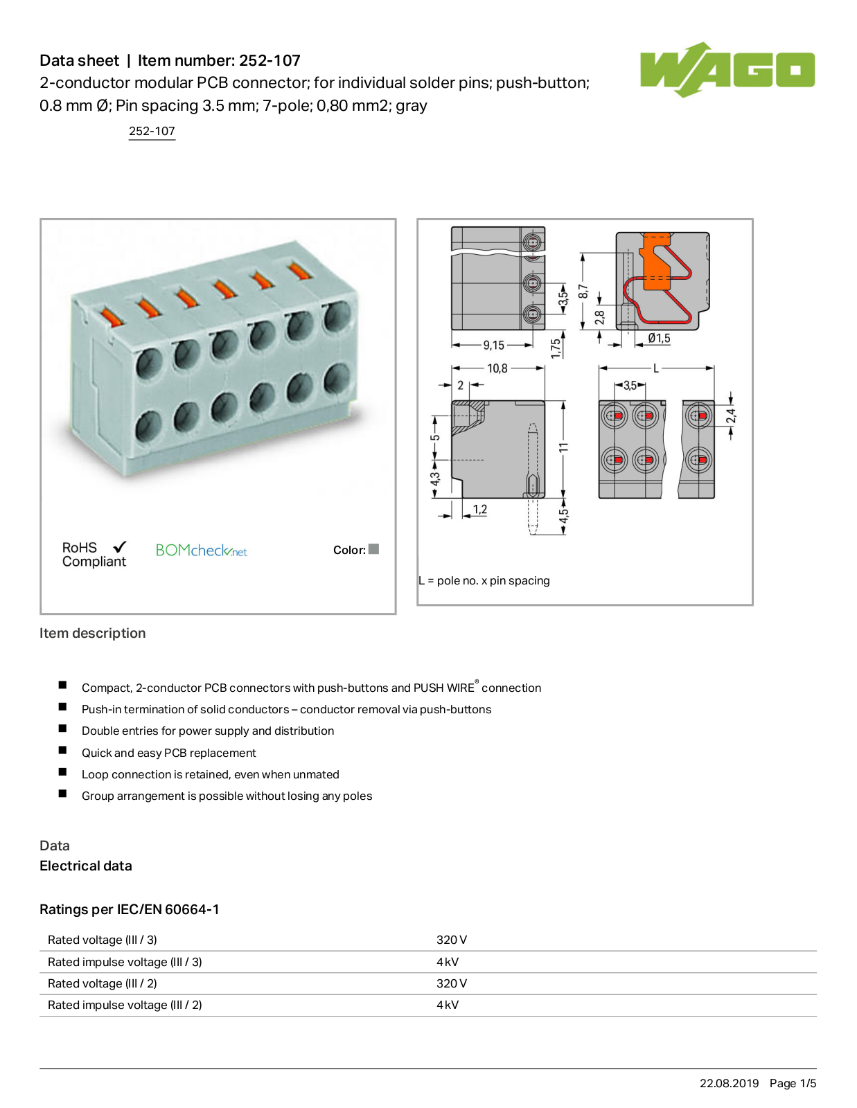 Wago 252-107 Data Sheet