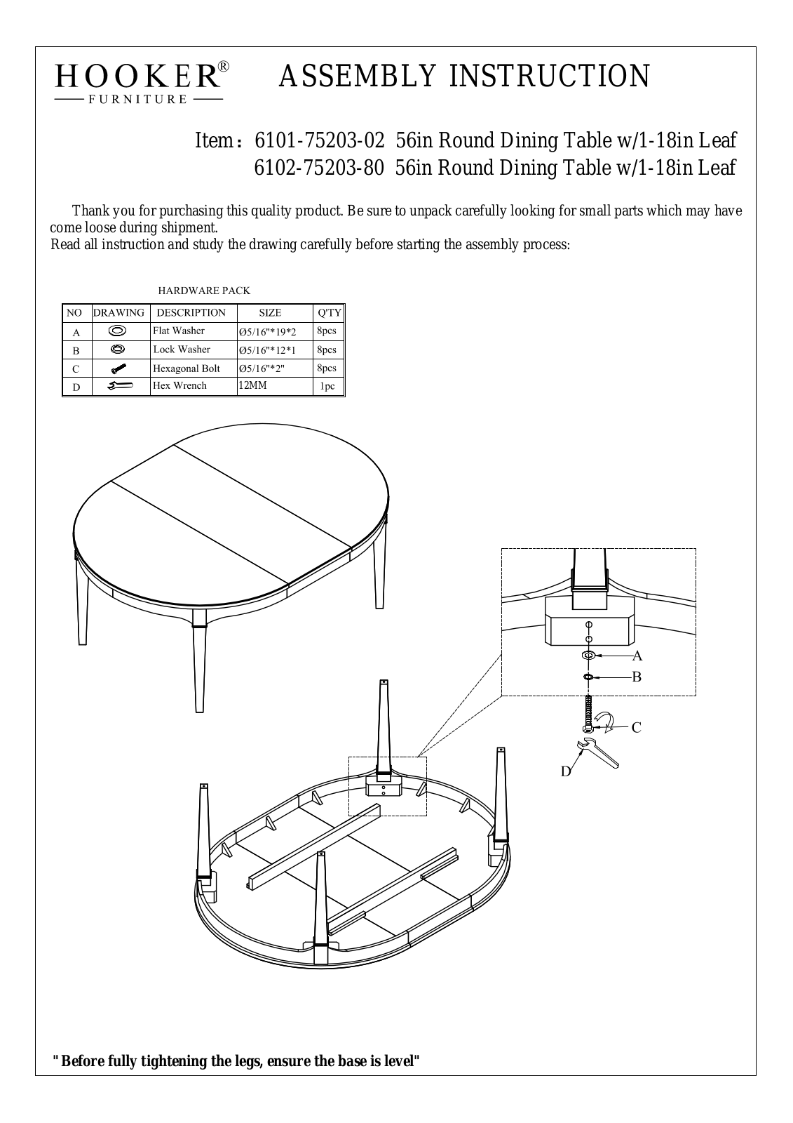 Hooker 6102-75203-80, 6101-75203-02 Assembly Instructions