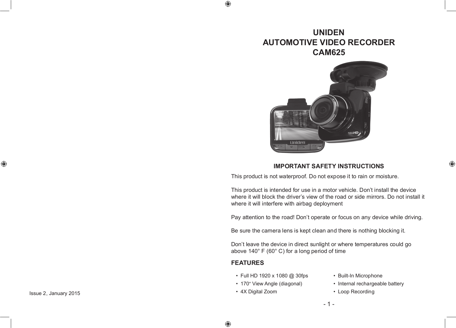 Uniden CAM625 Owner's Manual