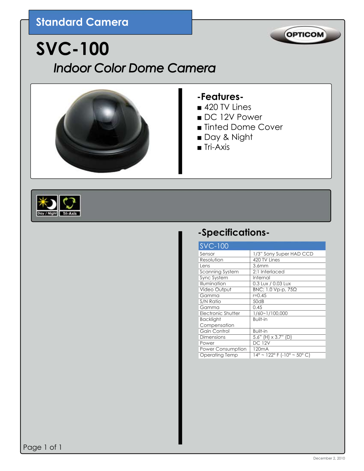 Opticom SVC-100 DATASHEET