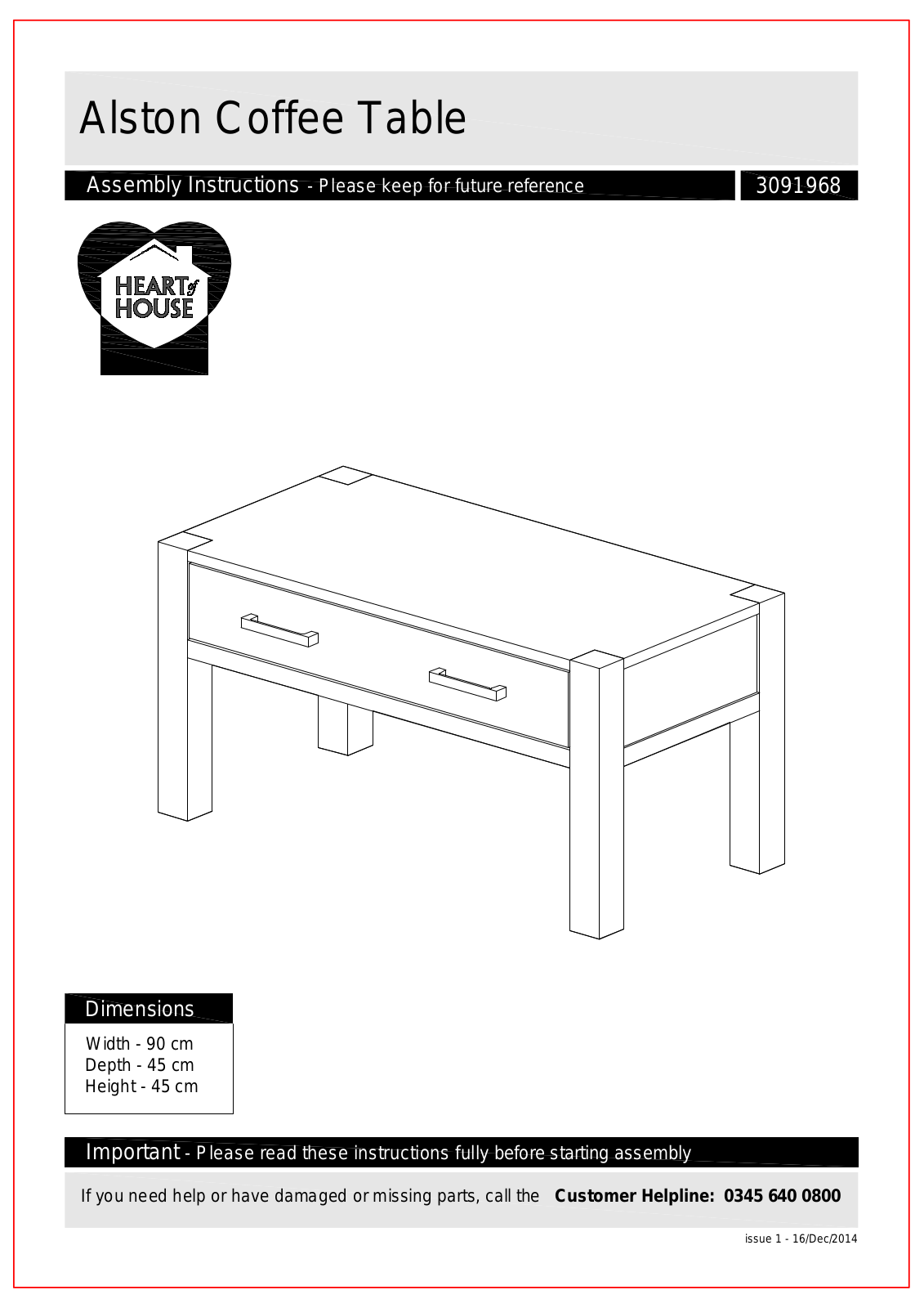 Argos Alston Coffee Table ASSEMBLY INSTRUCTIONS