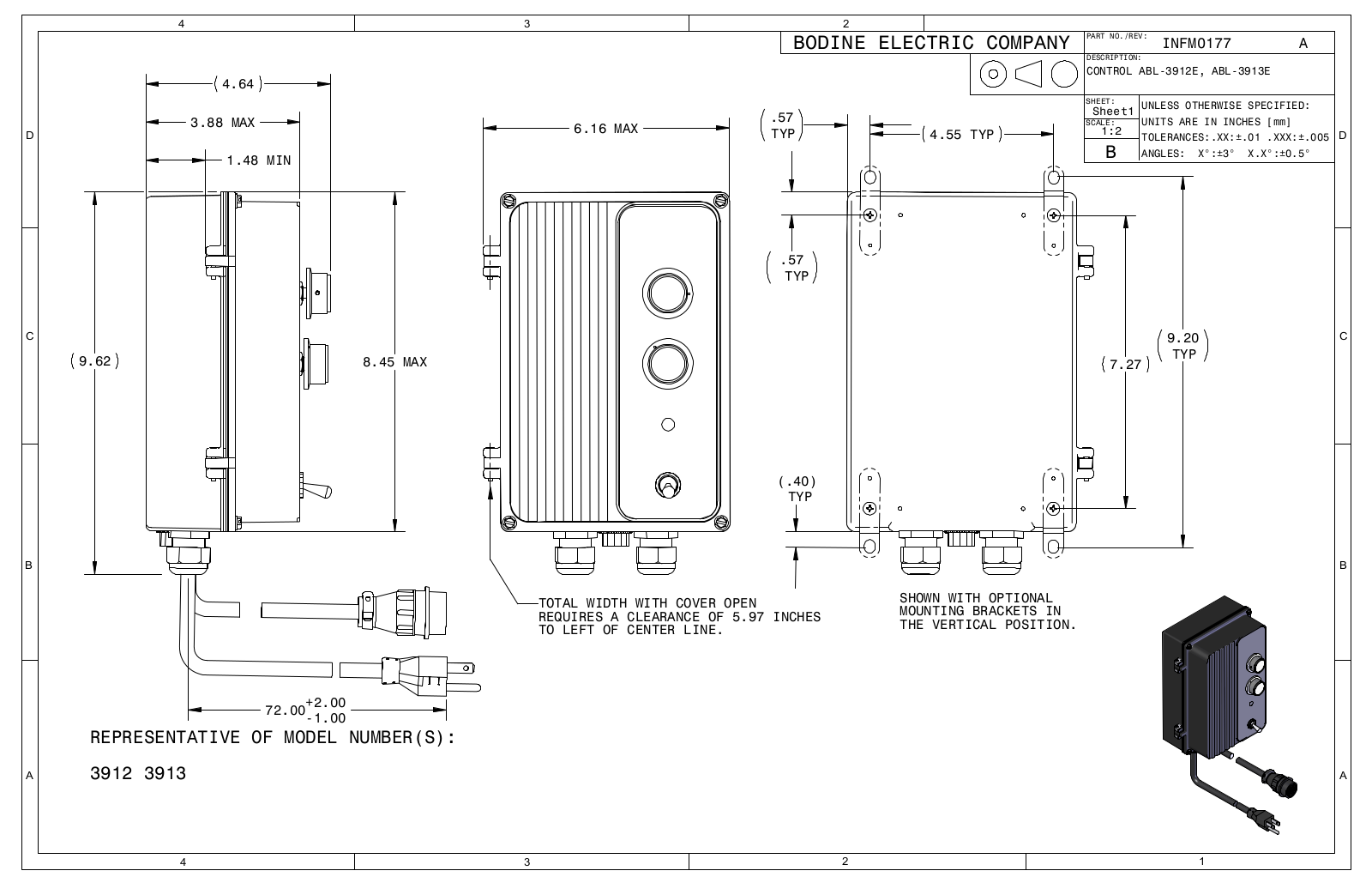 Bodine 3912, 3913 Reference Drawing