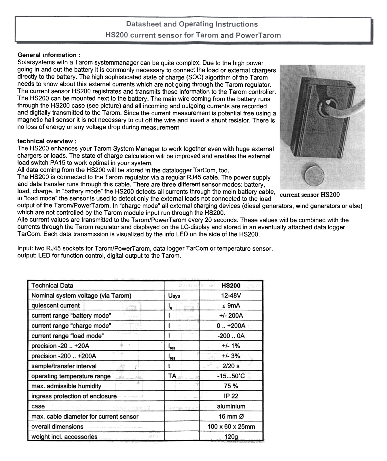 Steca HS200 Datasheet And Operating Instructions - ManualMachine.com