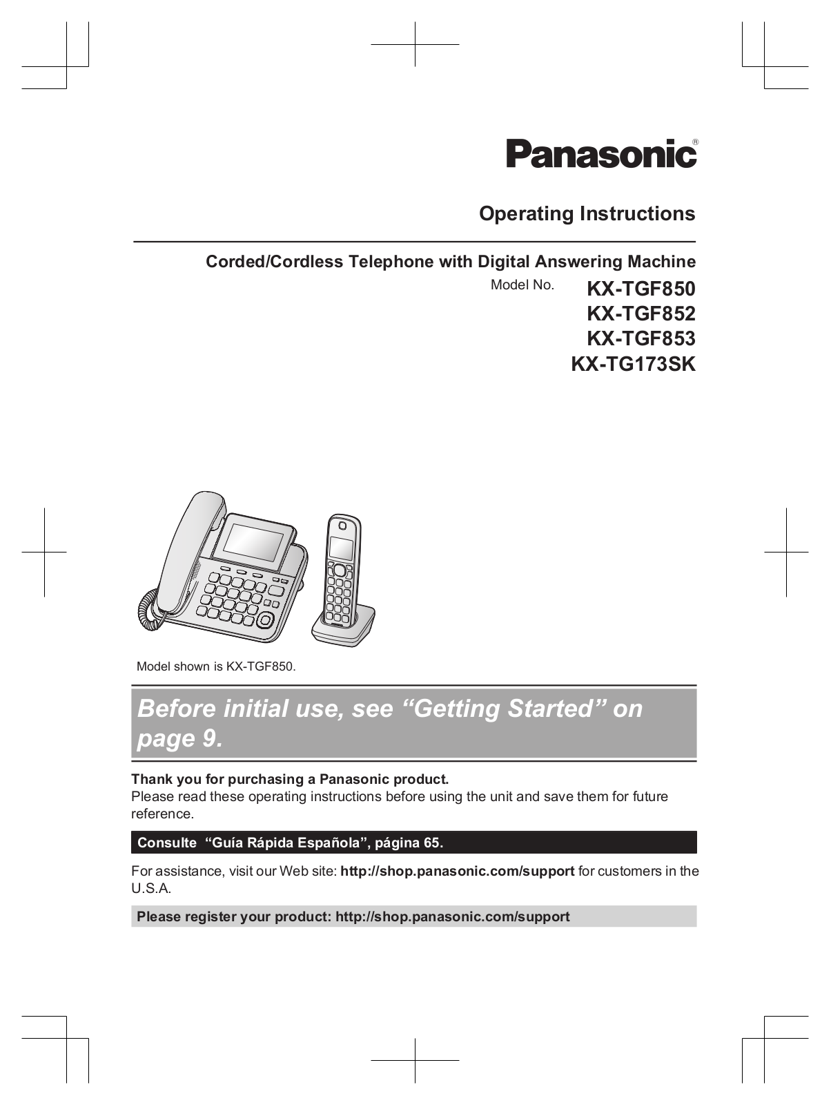 Panasonic 96NKX TGF850 Users Manual