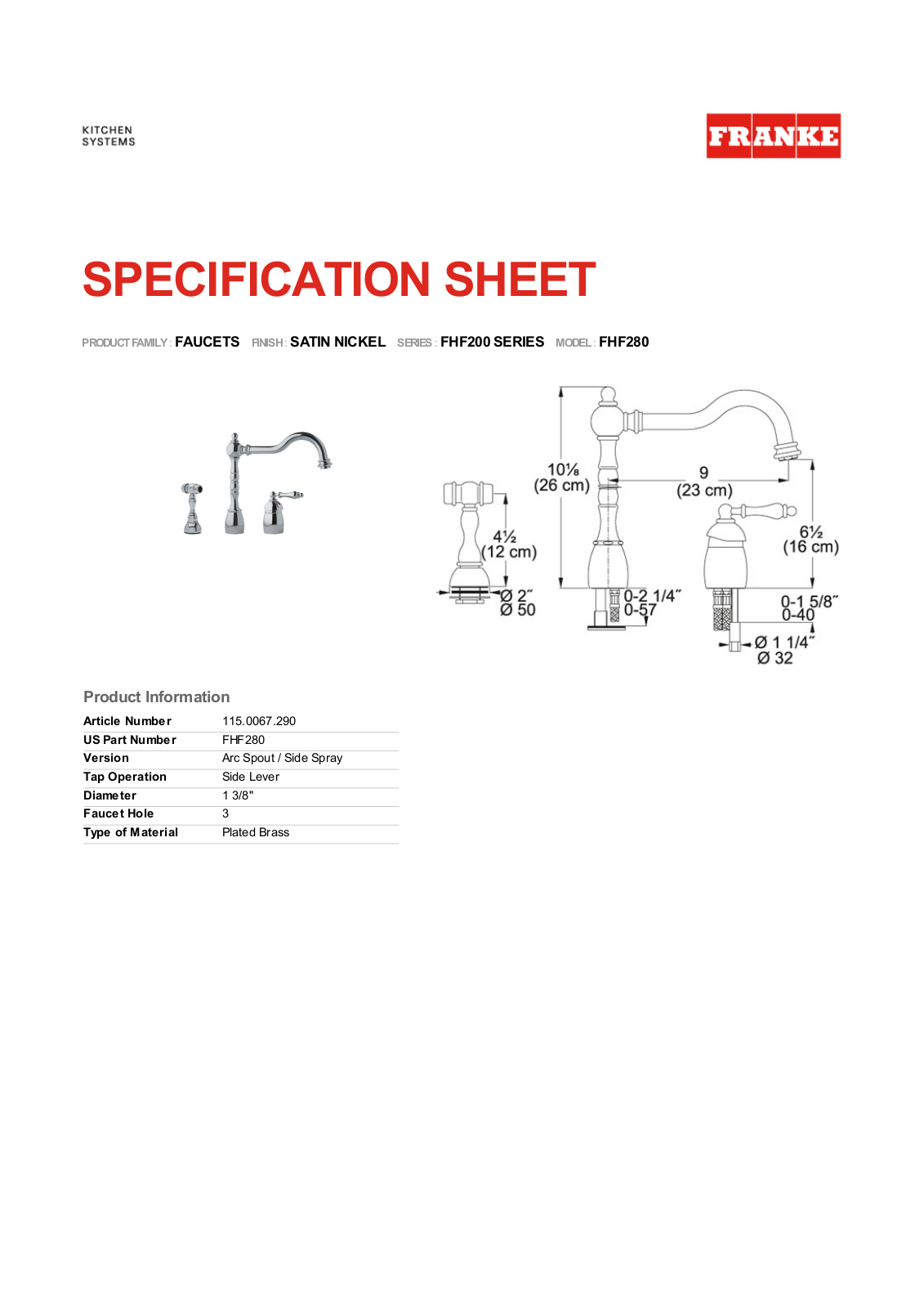 Franke Foodservice FHF280 User Manual