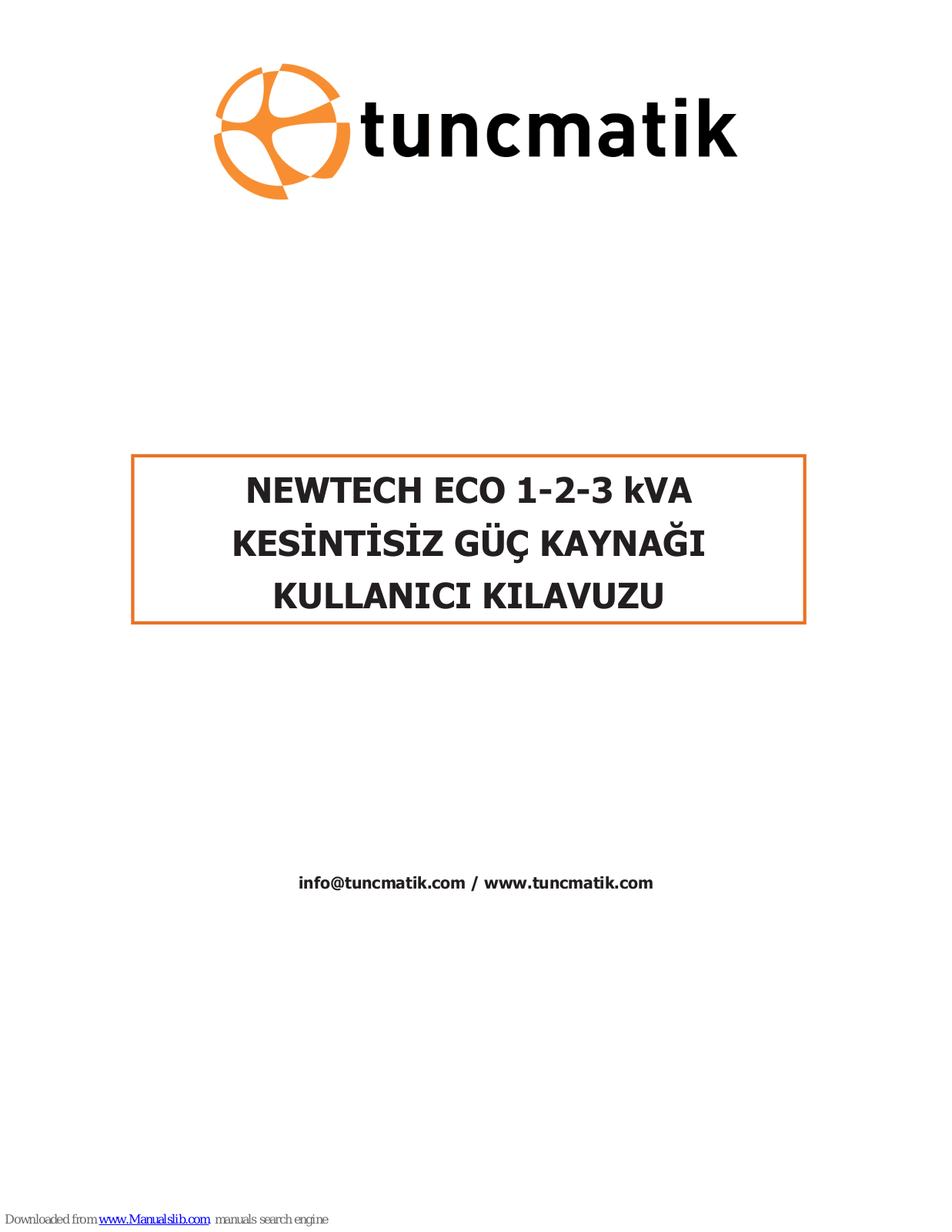 Tuncmatik Eco 1-2-3 kVA, NewTech ECO 1kVA, NewTech ECO 2kVA, NewTech ECO 3kVA User Manual