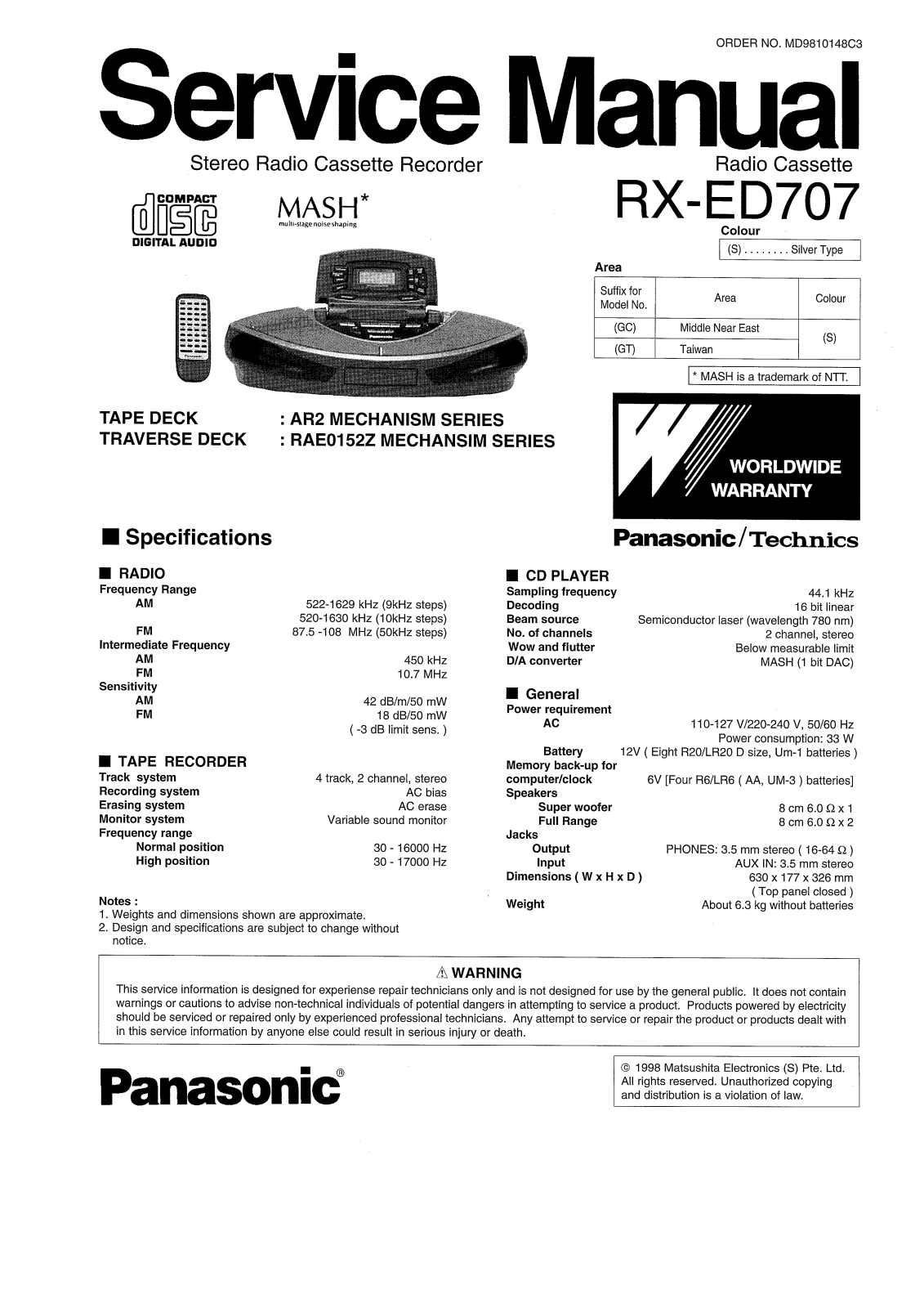 Panasonic RXED-707 Service manual