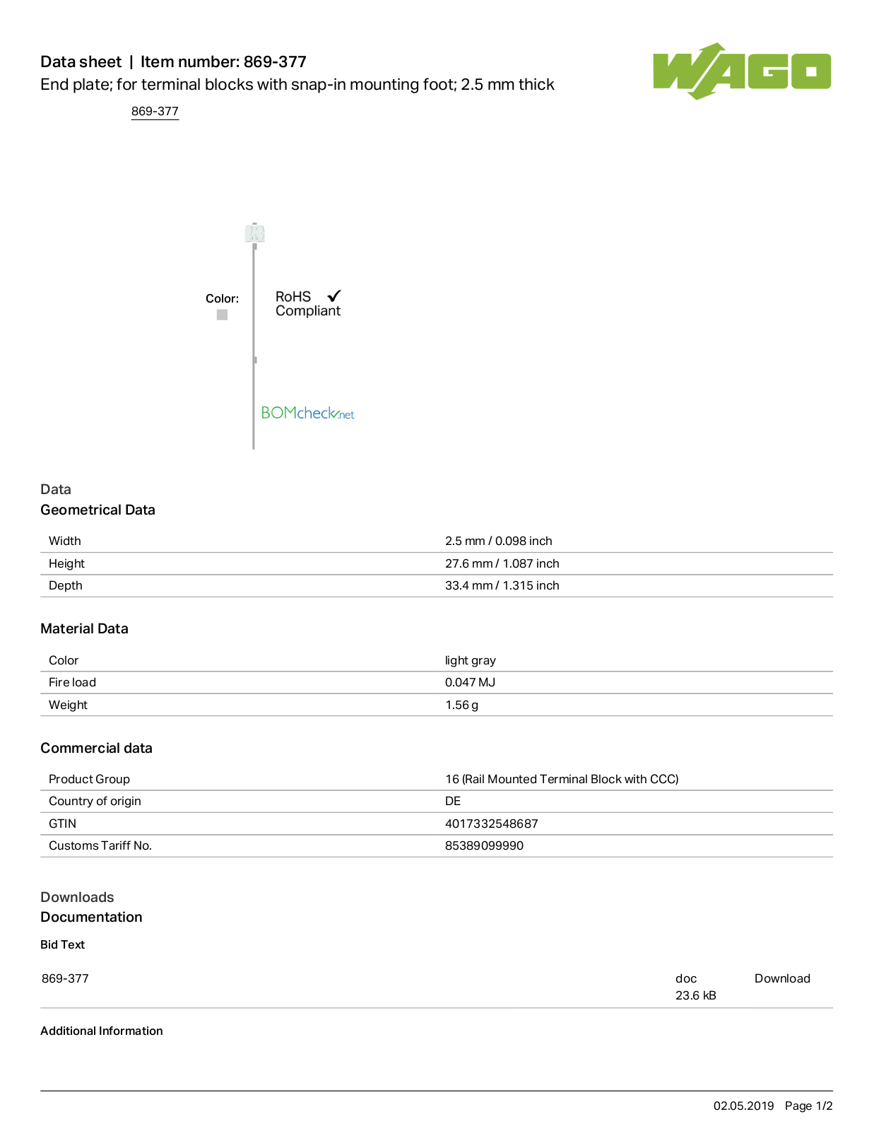 Wago 869-377 Data Sheet