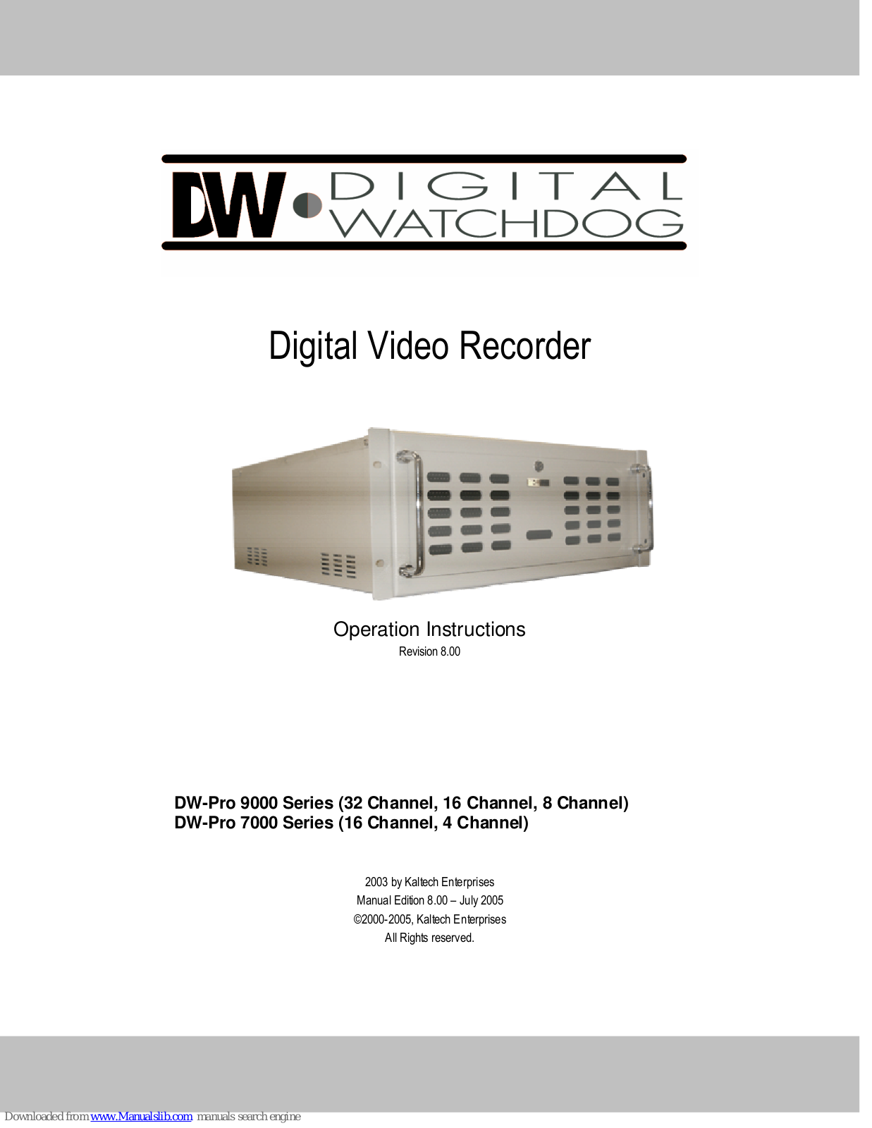 Digital Watchdog DW-Pro 9000 Series, DW-Pro 7000 Series Operation Instructions Manual