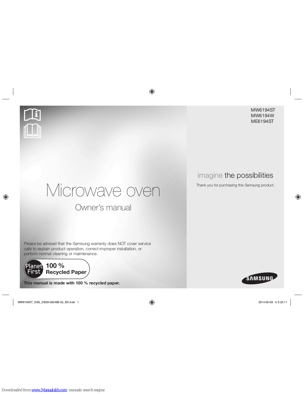 Samsung MW6194ST, ME6194ST, MW6194W Owner's Manual