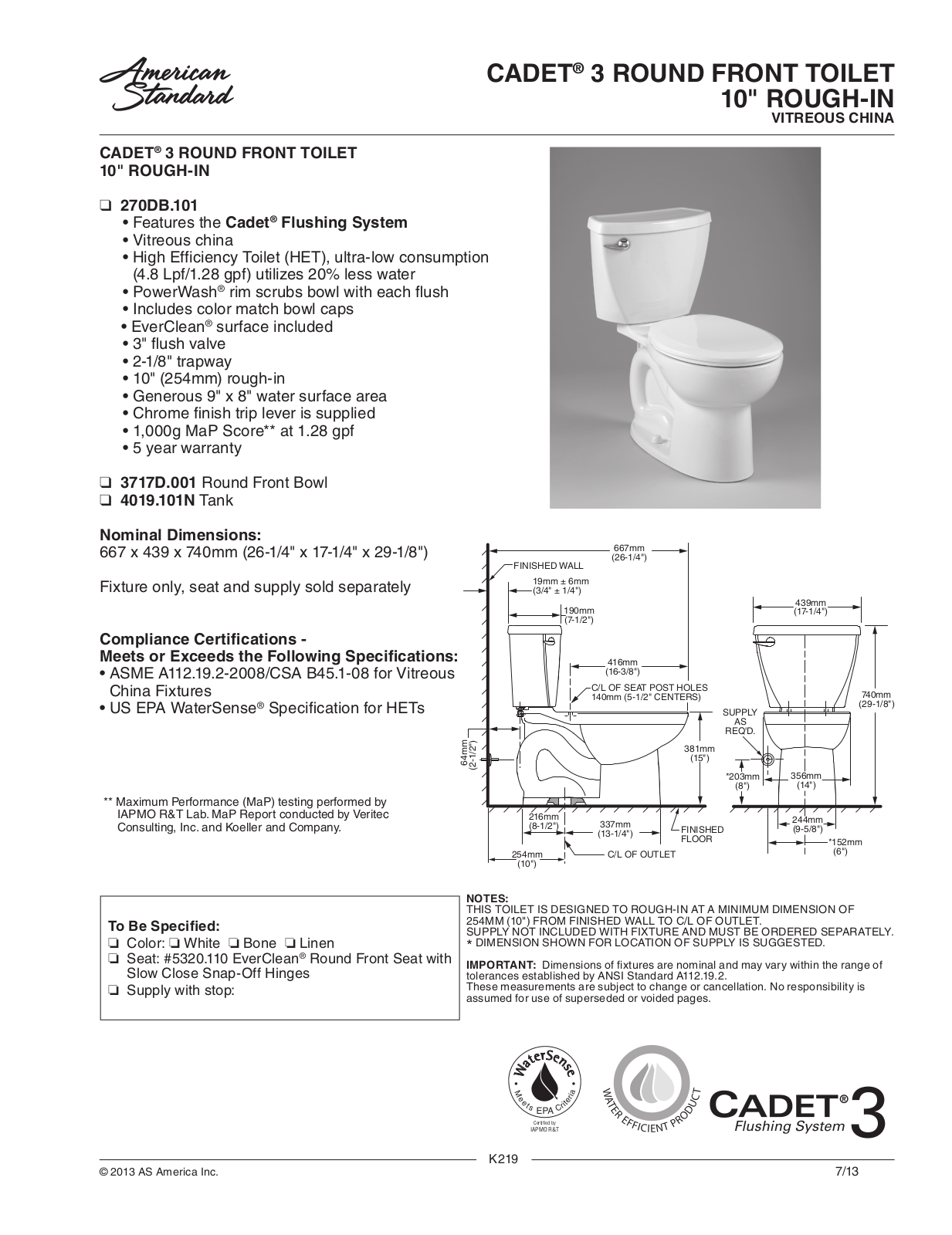 American Standard 270DB.101 User Manual